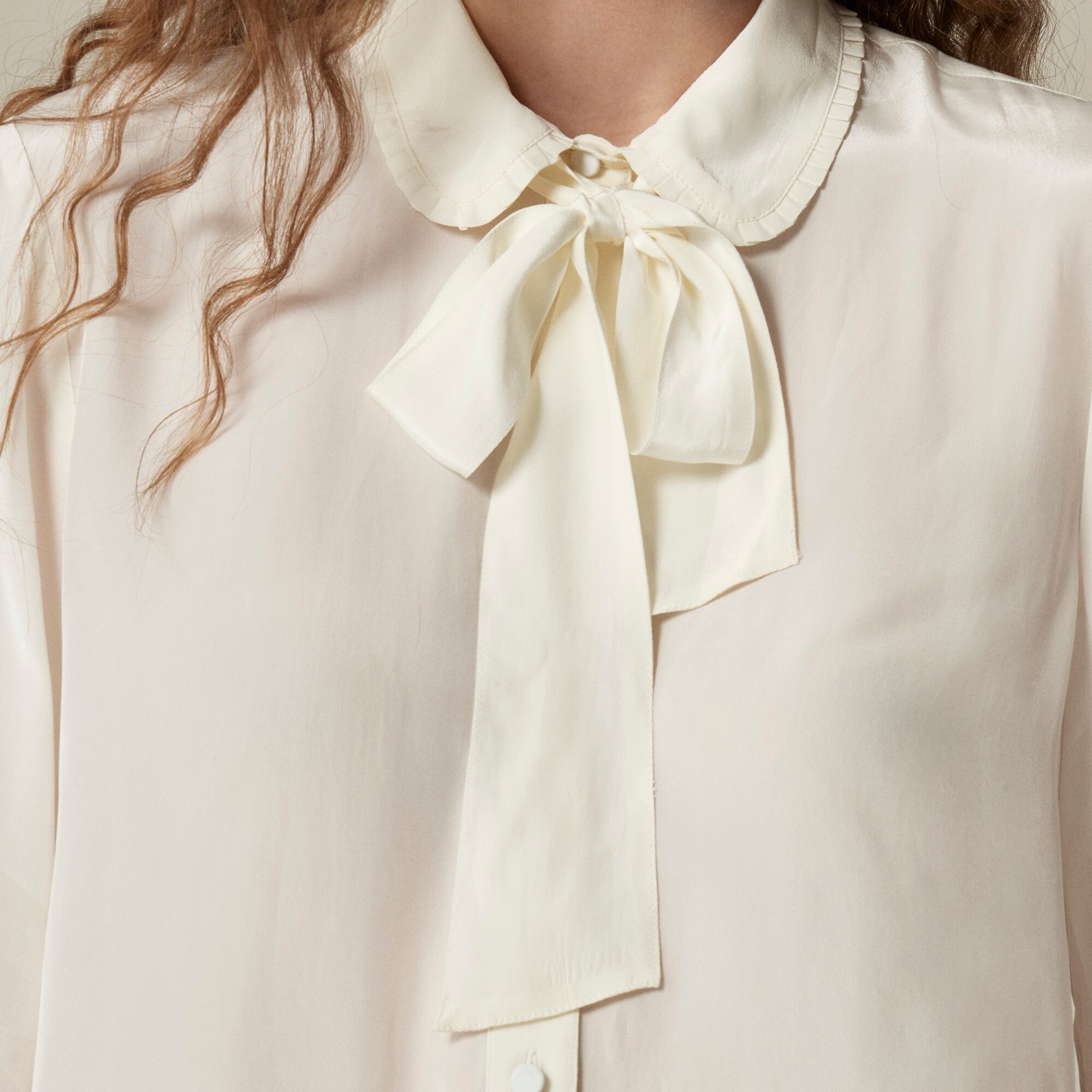 Removable tie-neck button-up shirt in crepe de chine