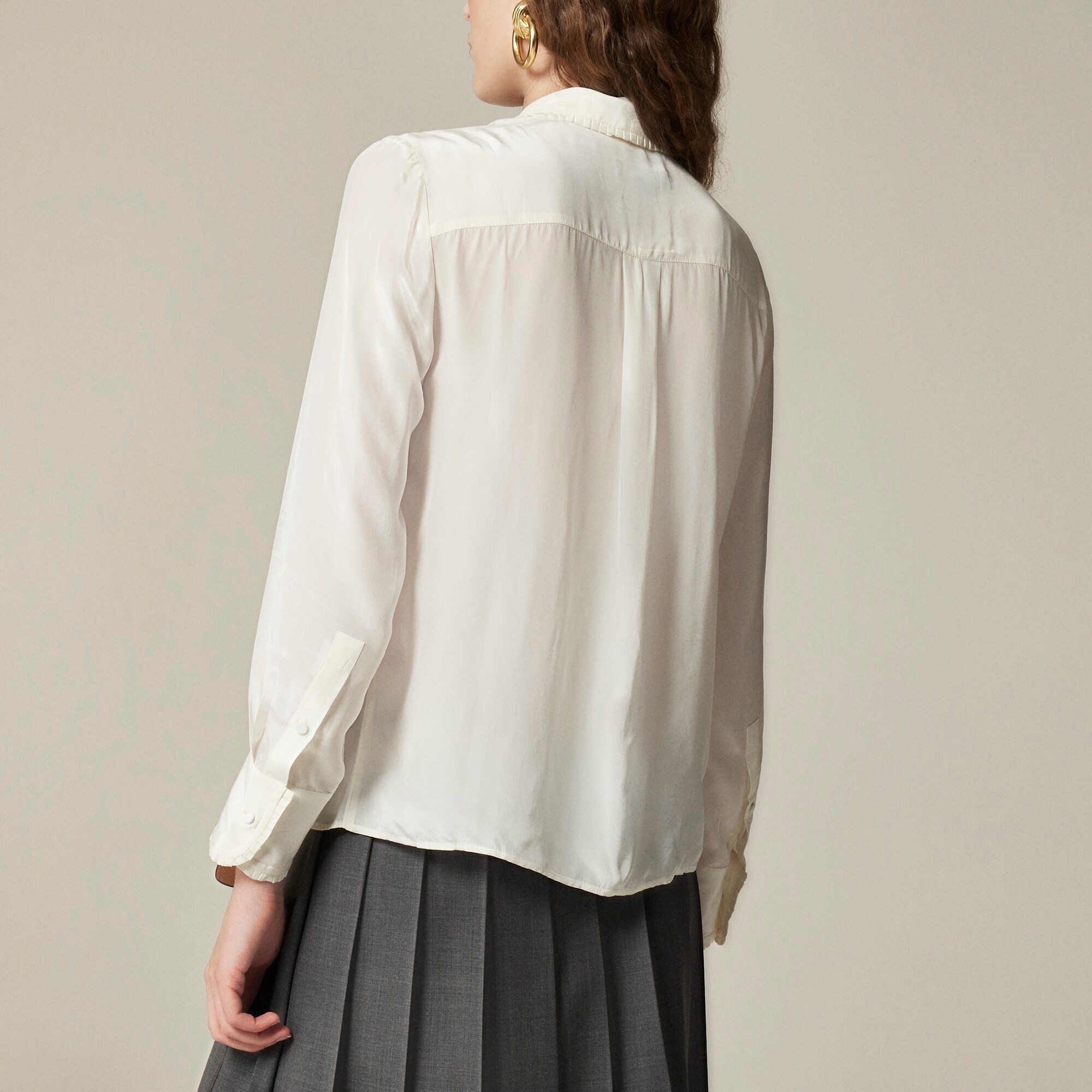 Removable tie-neck button-up shirt in crepe de chine