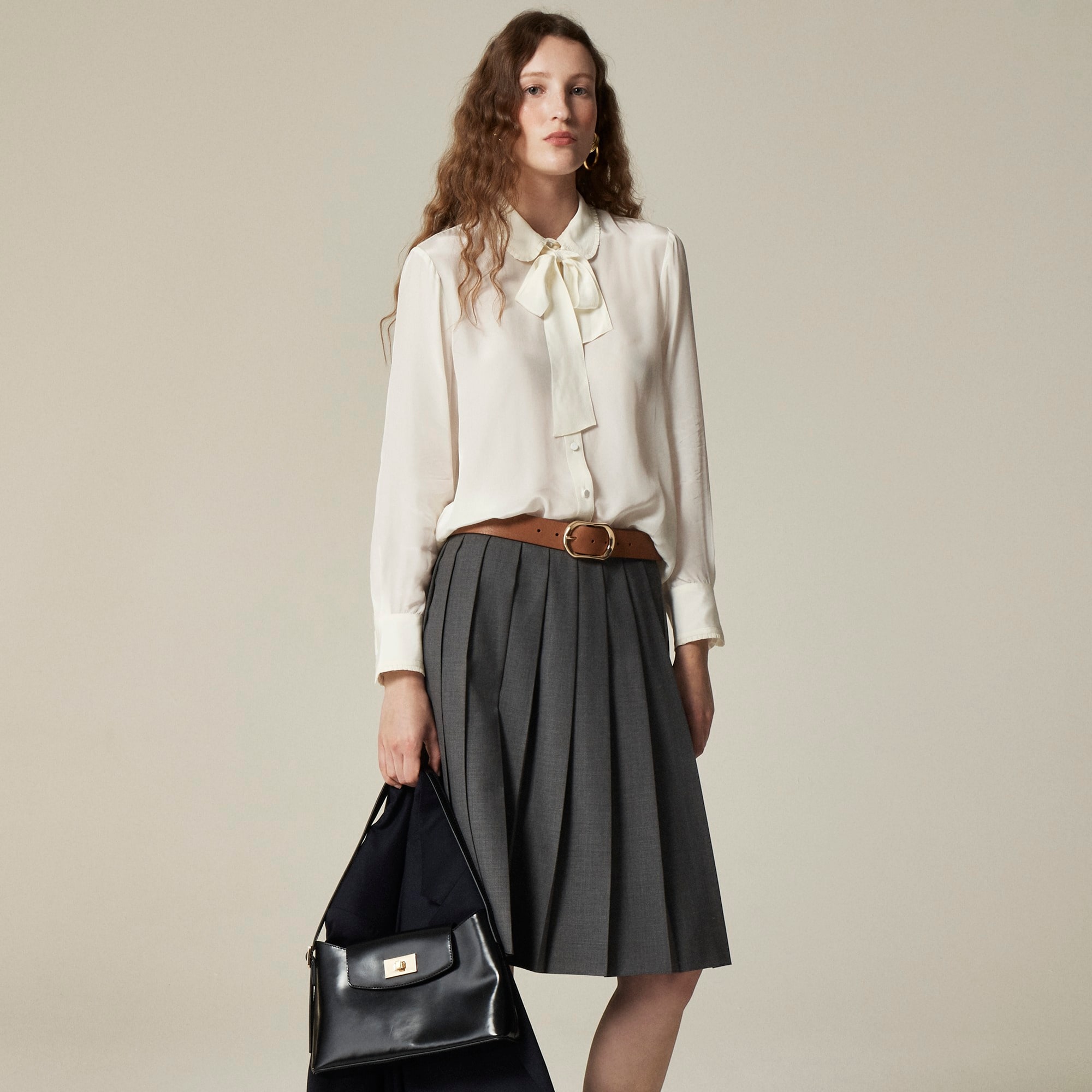 womens Removable tie-neck button-up shirt in crepe de chine