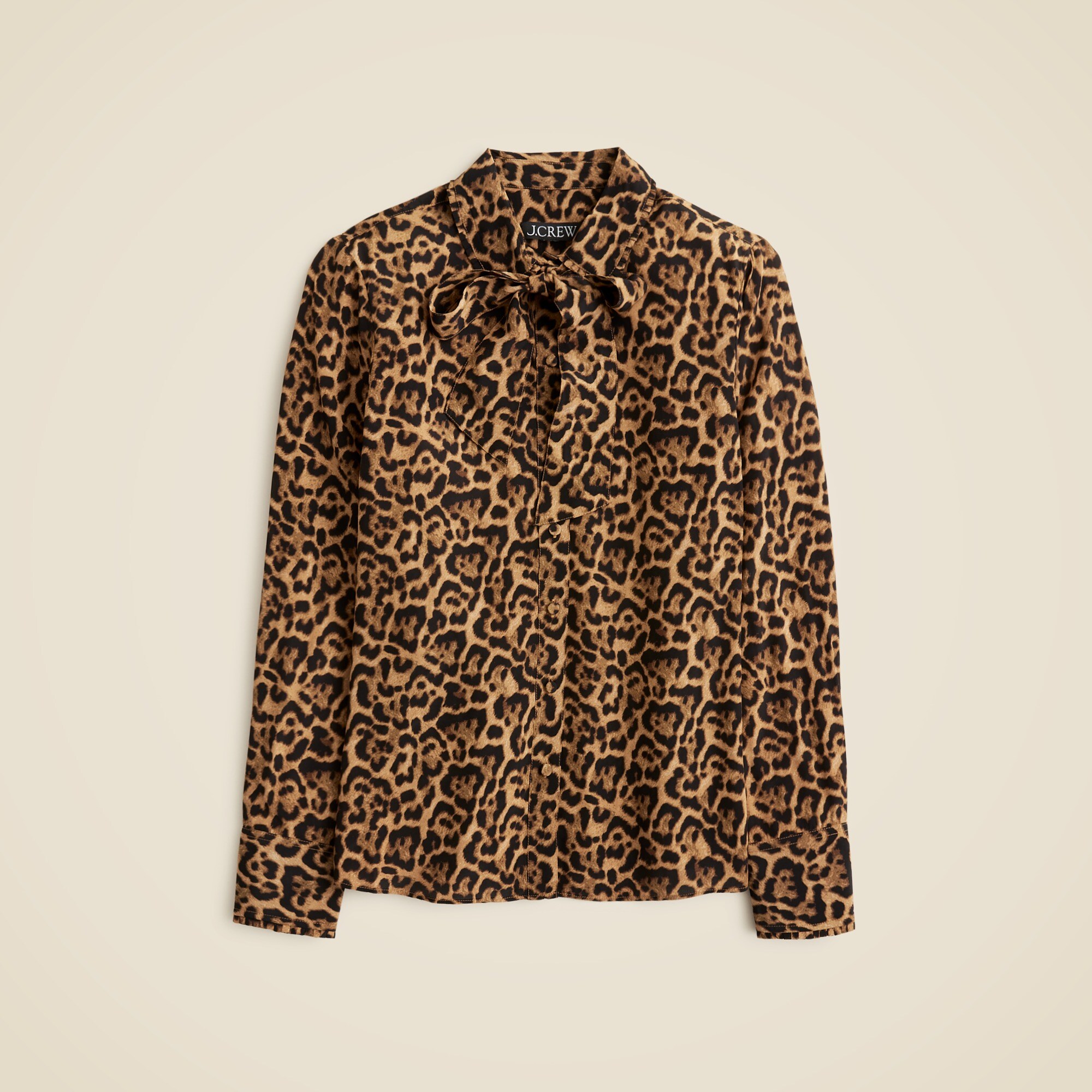 Removable Tie-neck Button-up Shirt In Leopard Crepe De Chine For