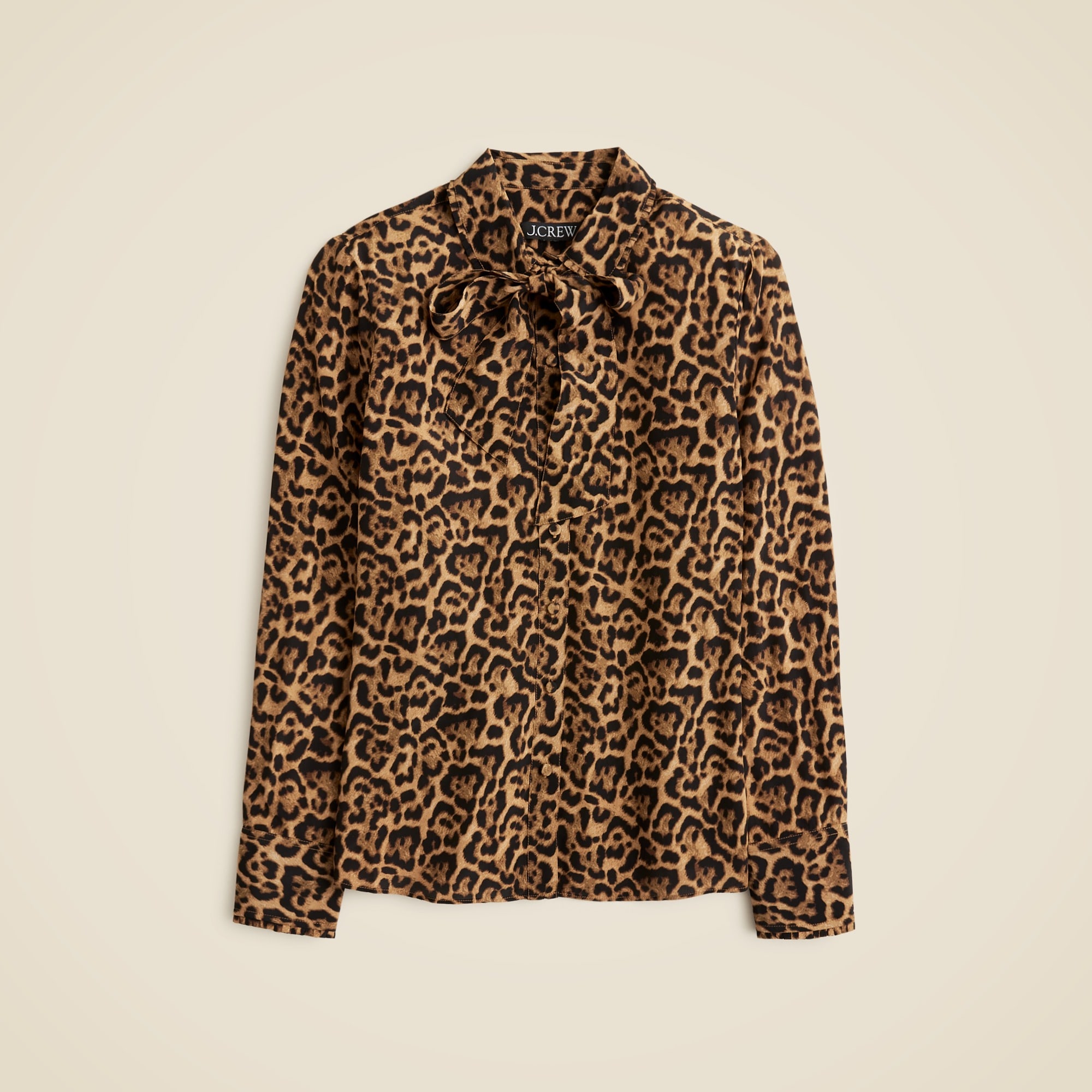 womens Removable tie-neck button-up shirt in leopard crepe de chine