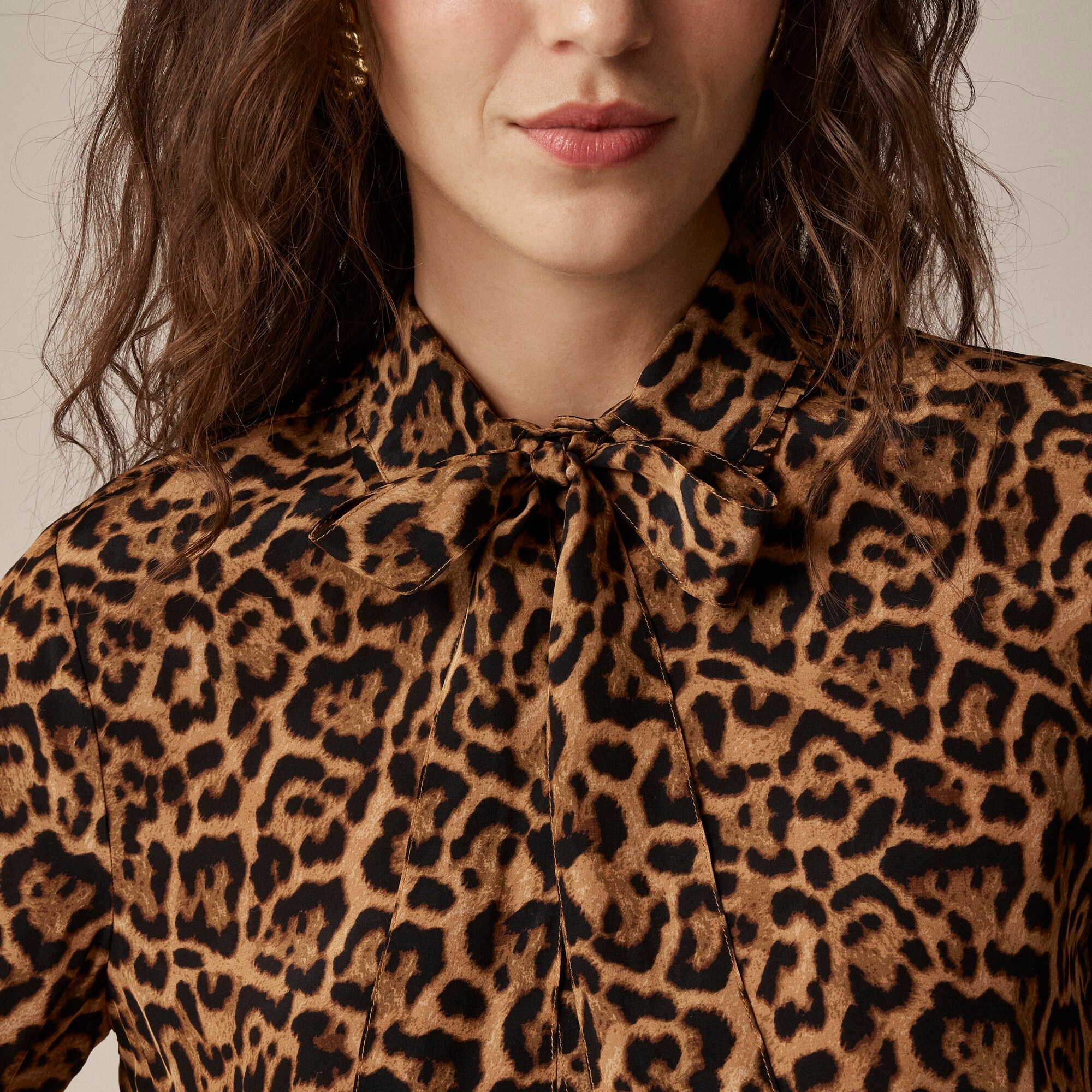 Removable Tie-neck Button-up Shirt In Leopard Crepe De Chine For