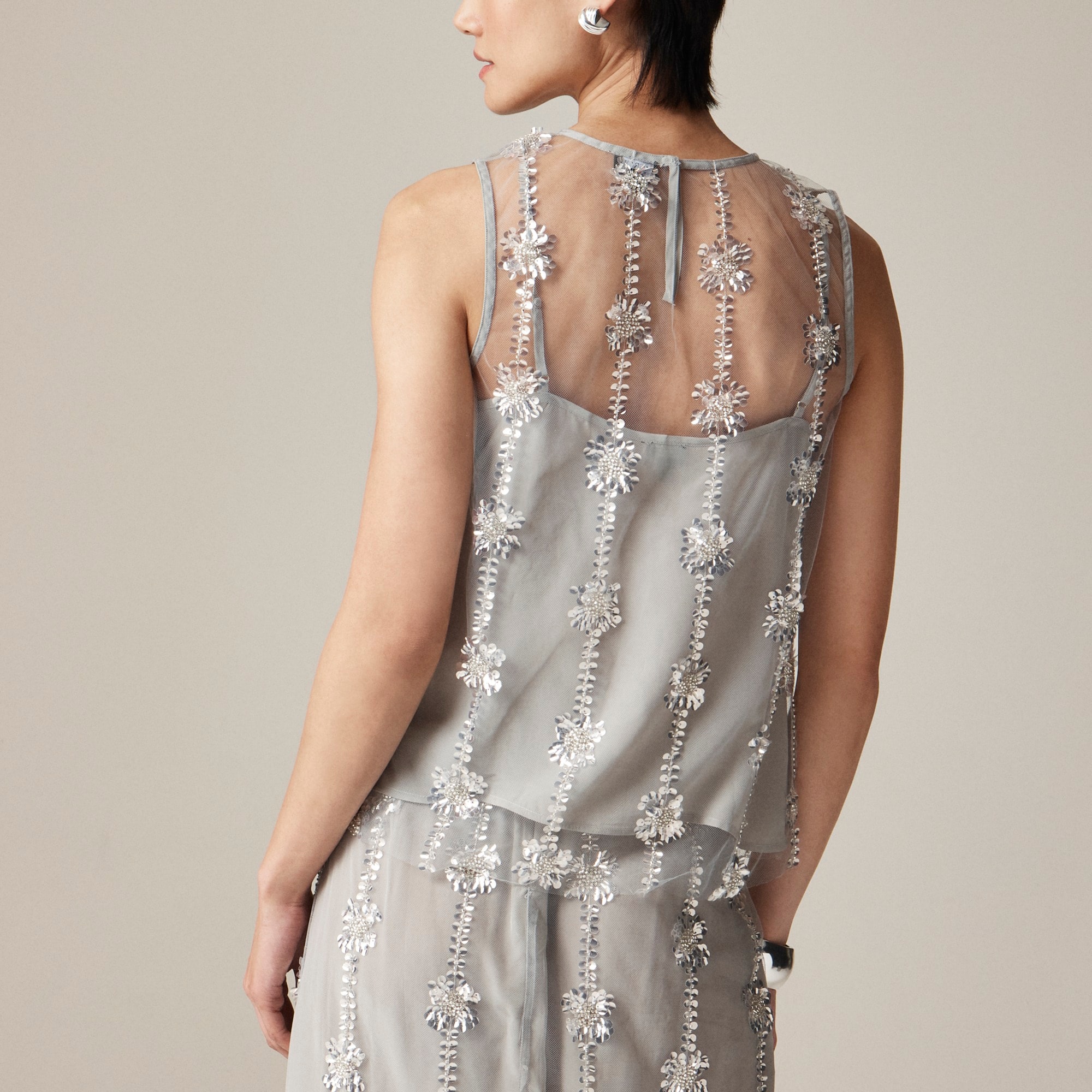 Collection sheer layered sequin top