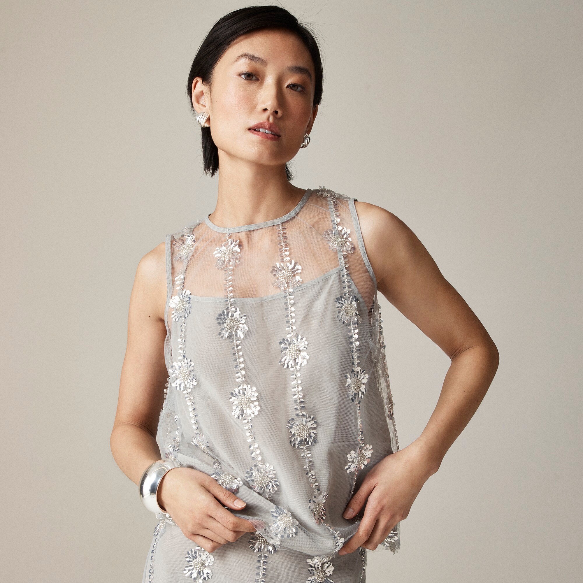 Collection sheer layered sequin top