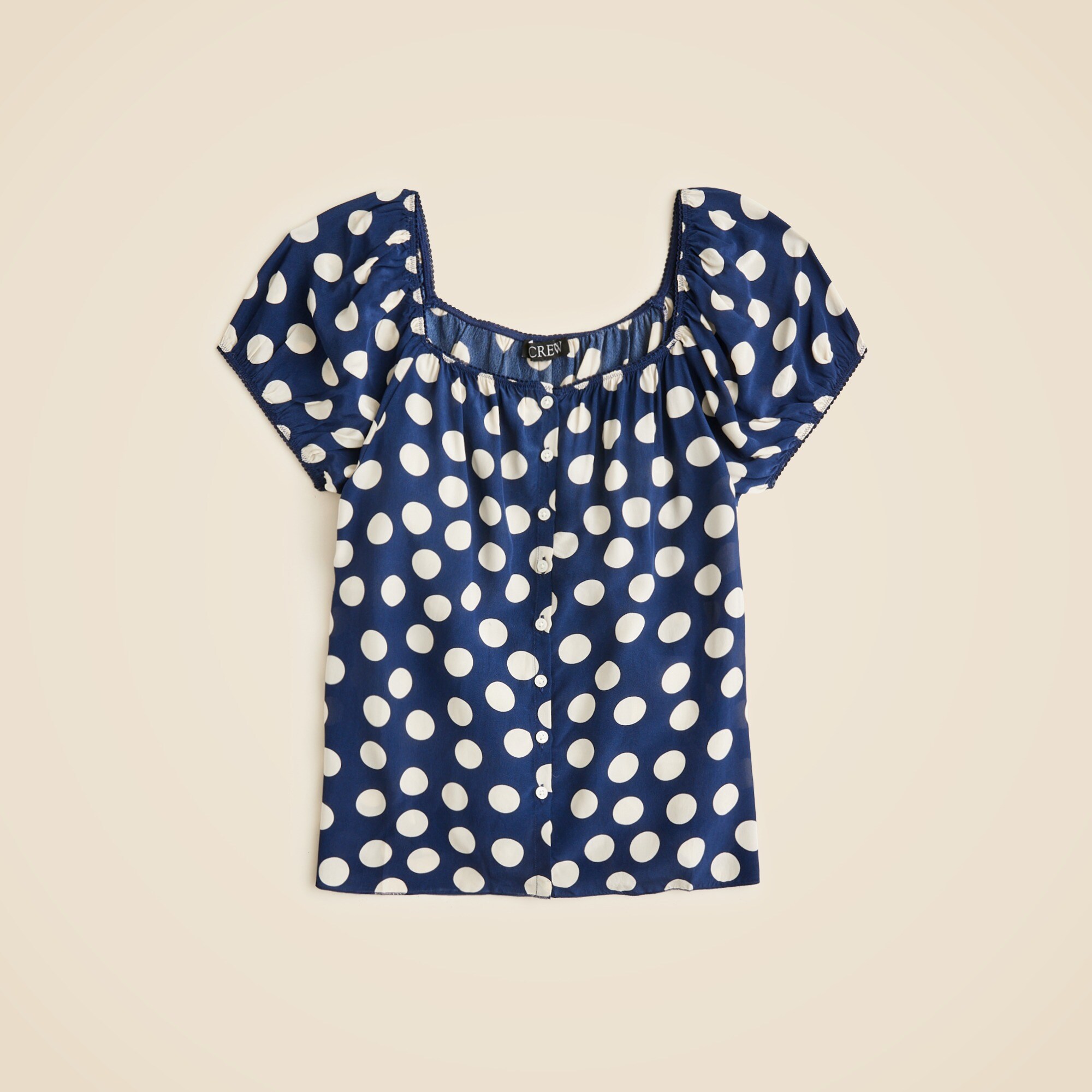 Cap-sleeve top in dot crepe de chine