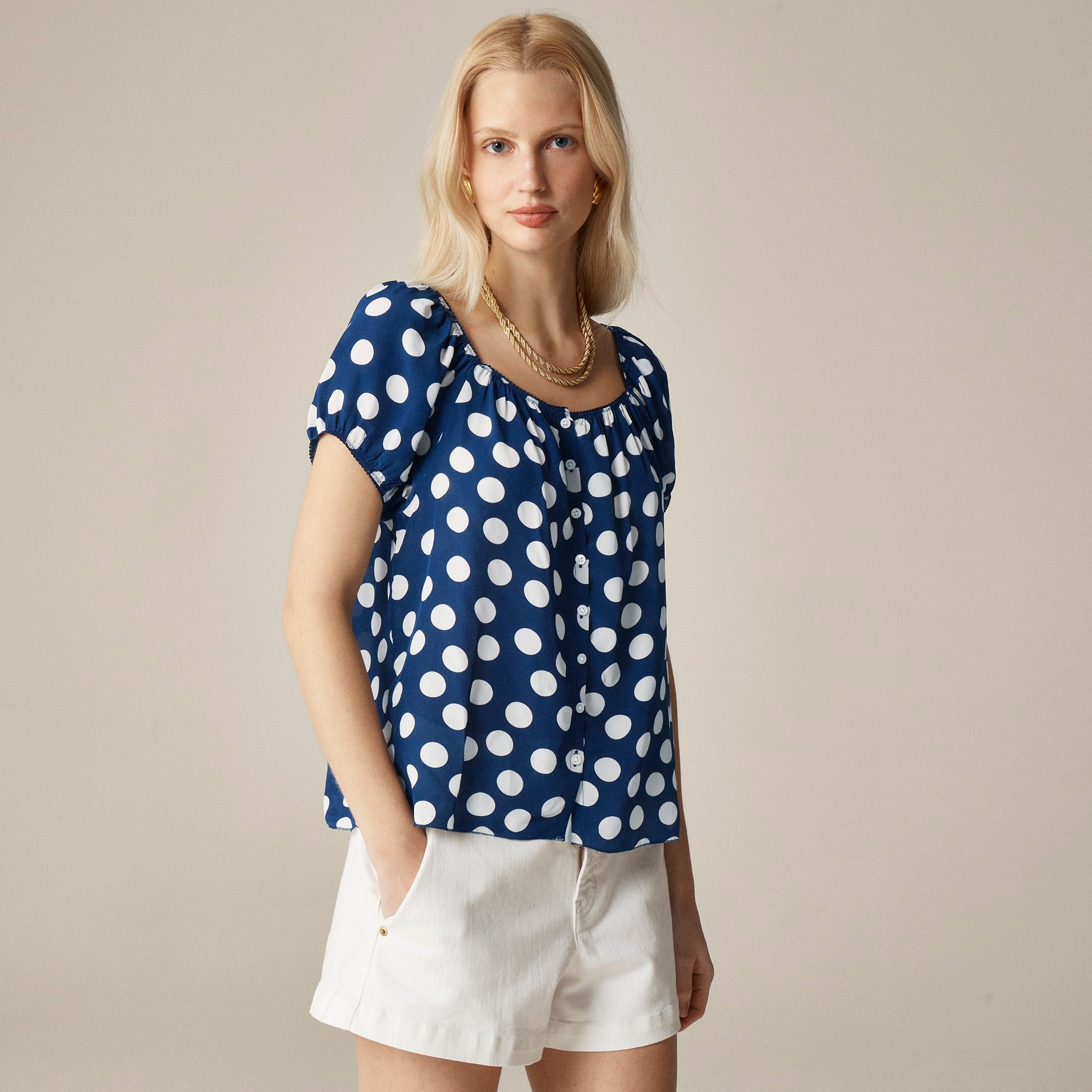 womens Cap-sleeve top in dot crepe de chine