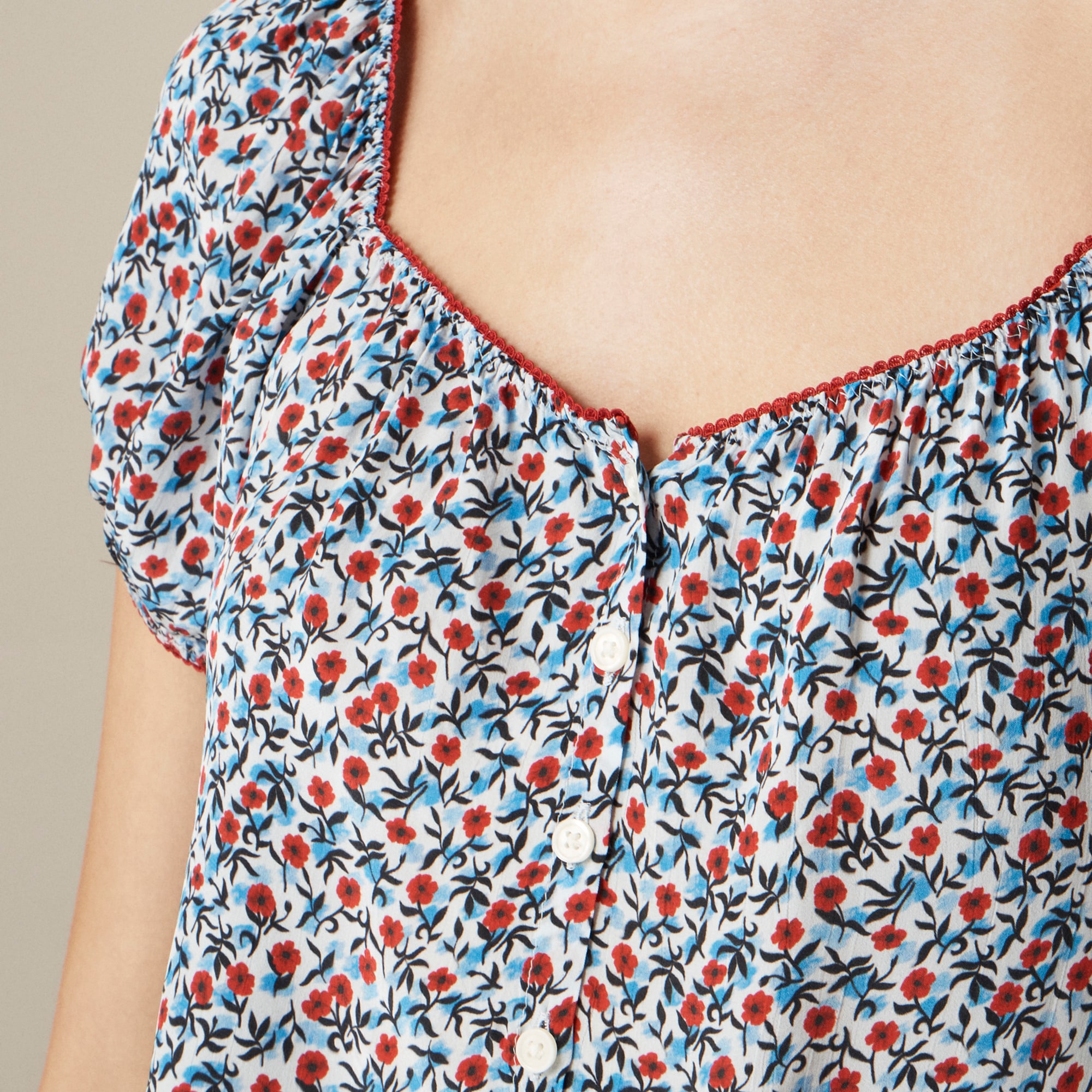 Cap-sleeve top in poppy crepe de chine