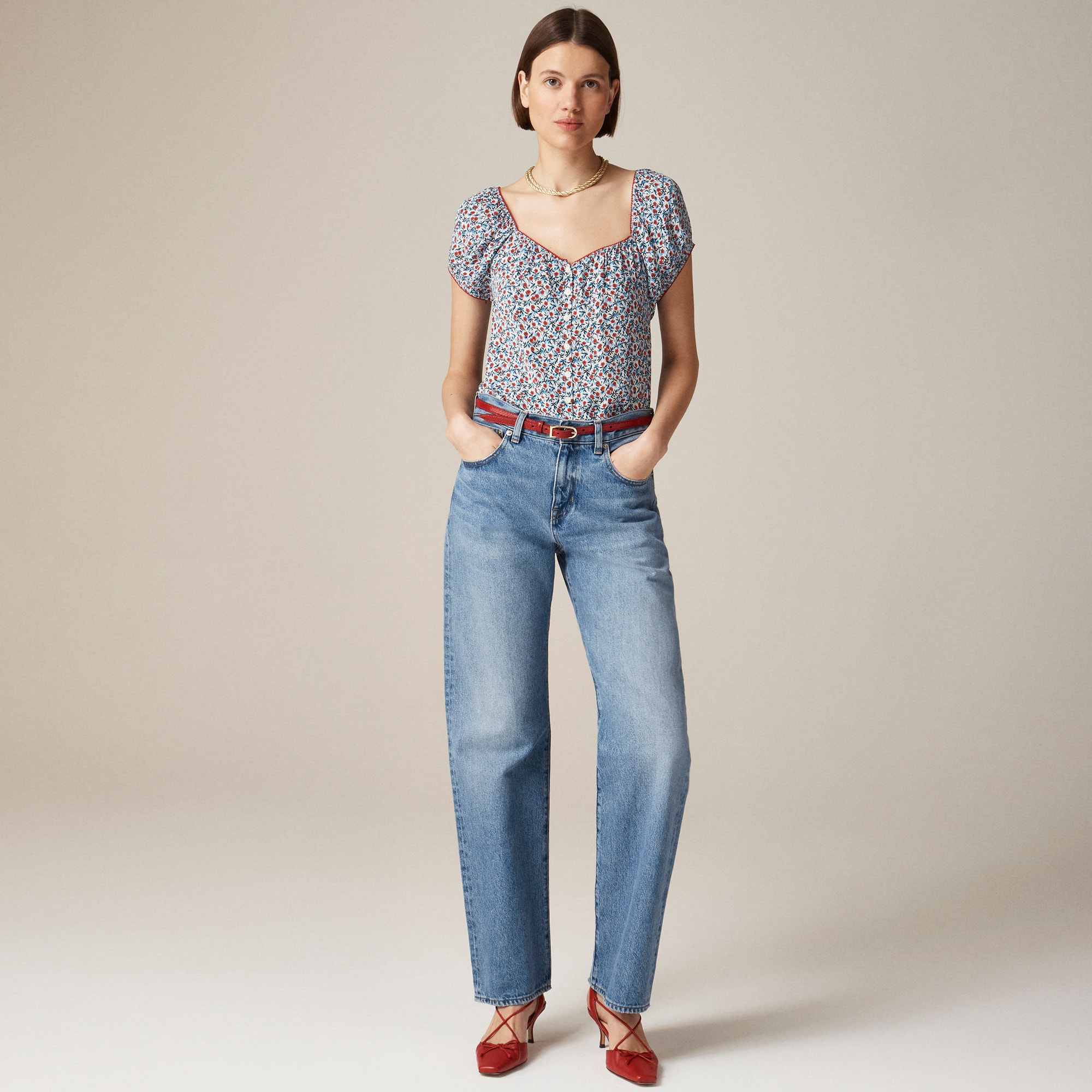 womens Cap-sleeve top in poppy crepe de chine