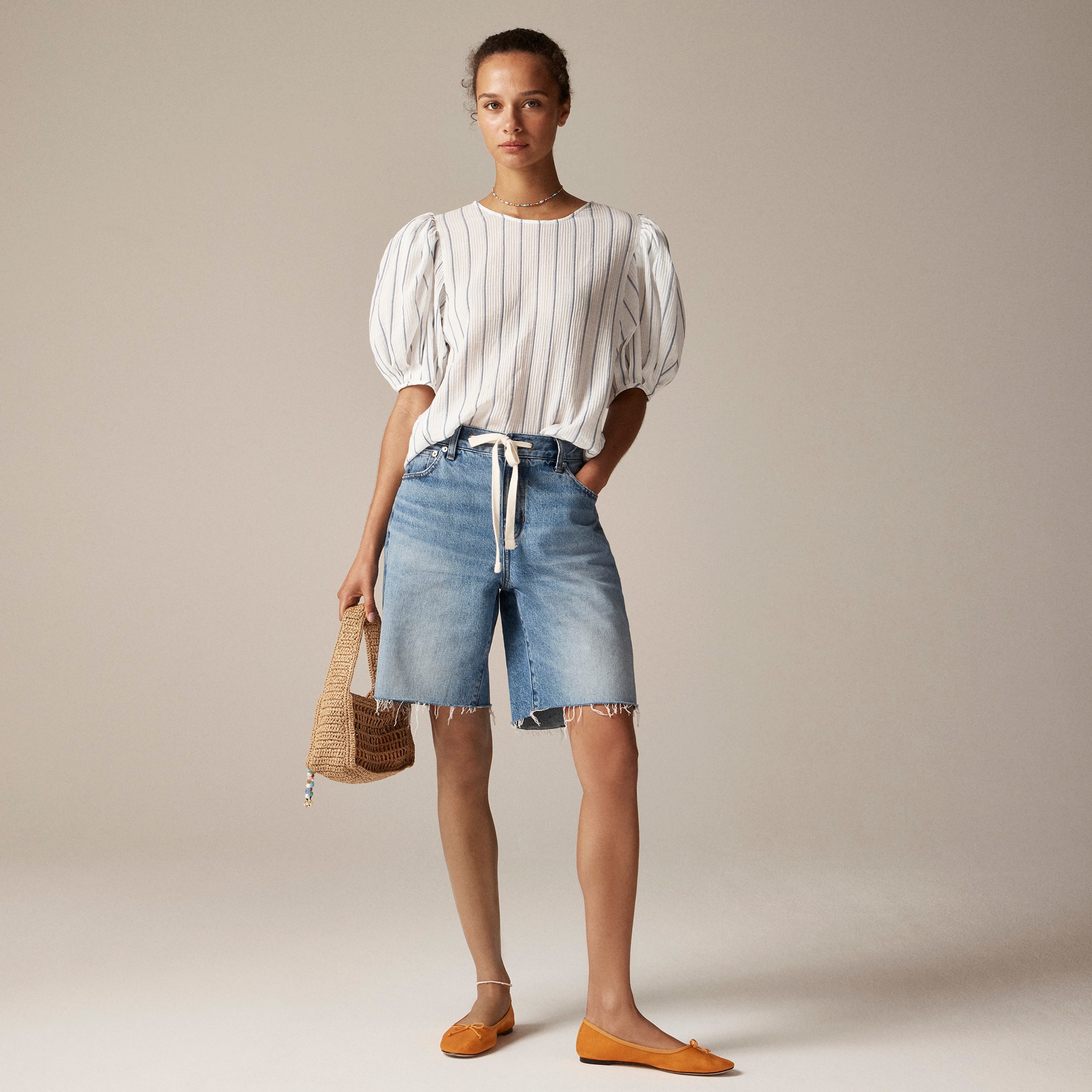 Puff-sleeve top in sheer gauze