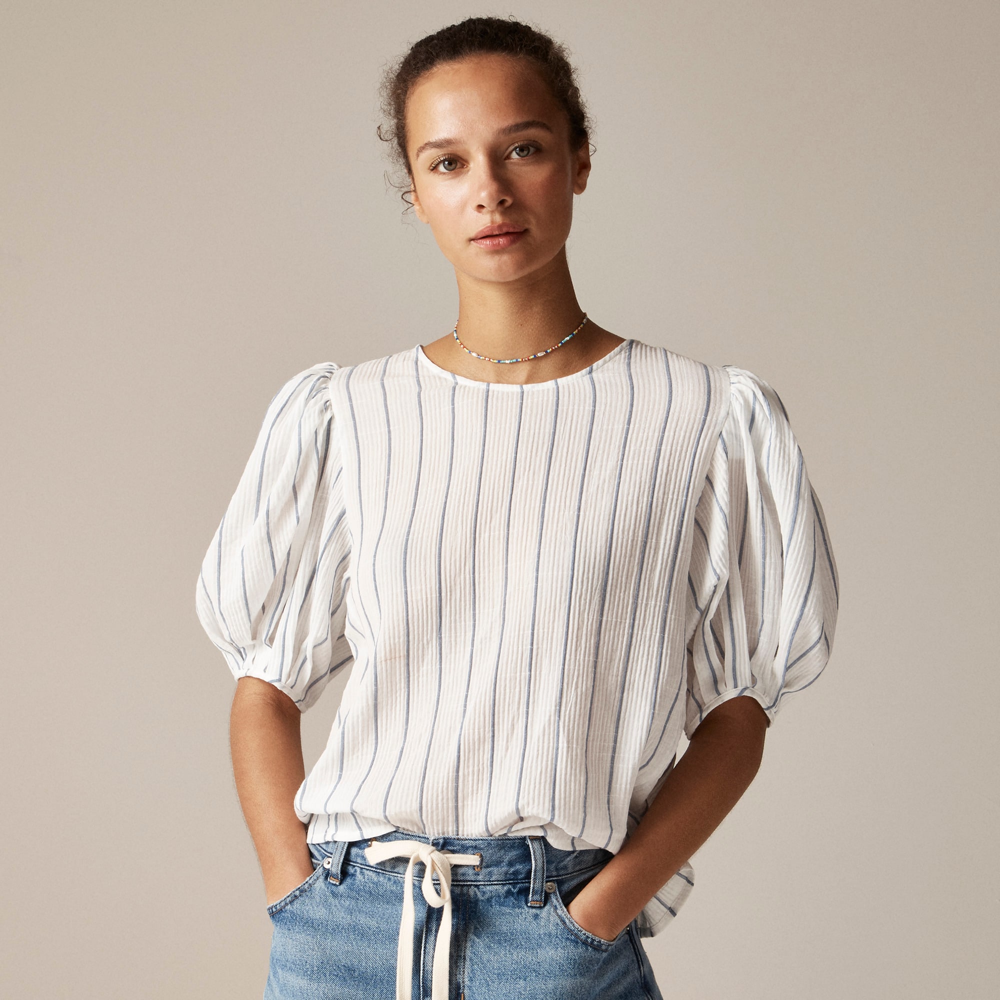 womens Puff-sleeve top in sheer gauze