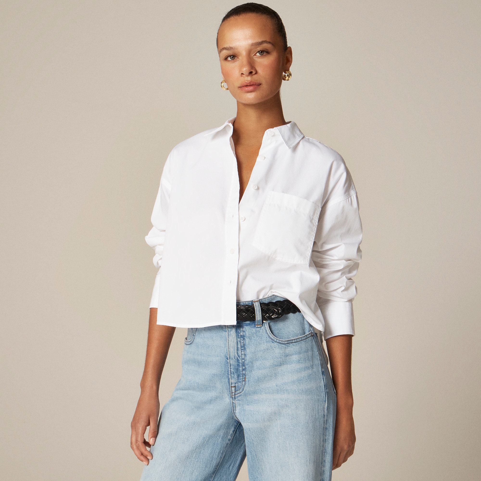 womens &Eacute;tienne cropped button-up shirt in cotton poplin
