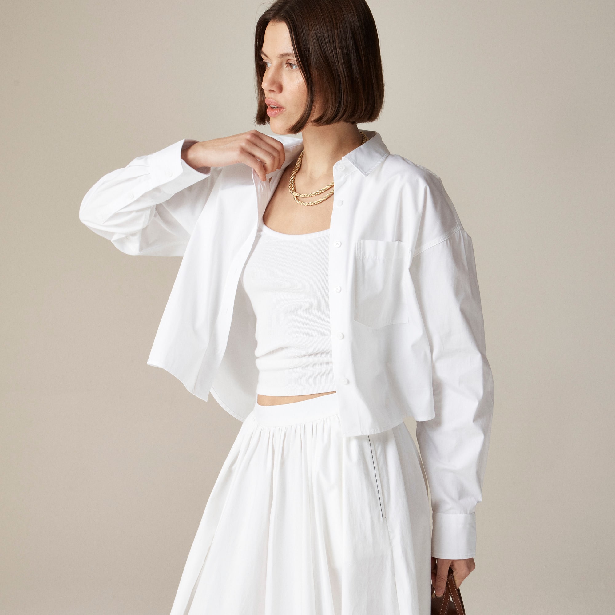 womens &Eacute;tienne cropped button-up shirt in cotton poplin