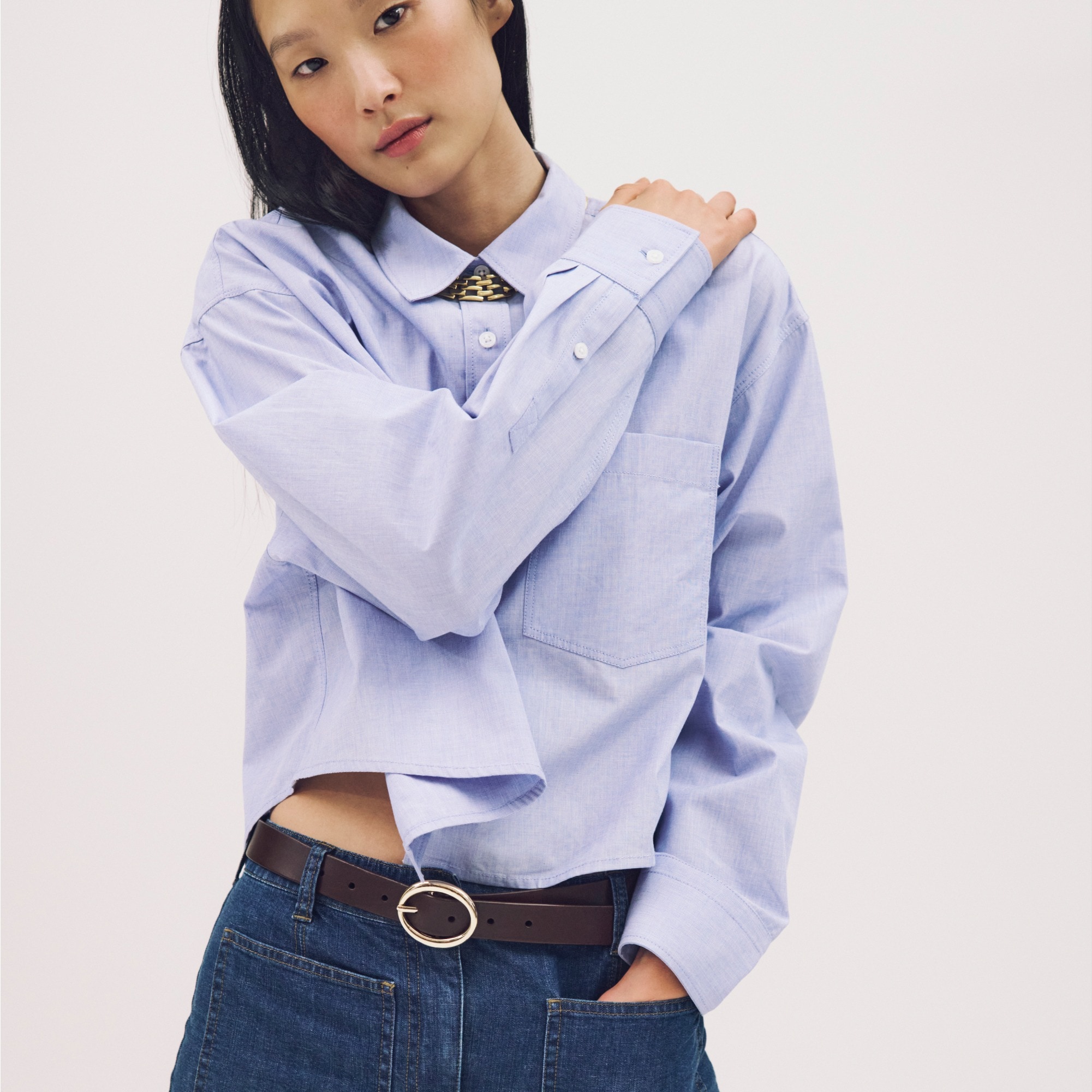 Étienne cropped button-up shirt in cotton poplin