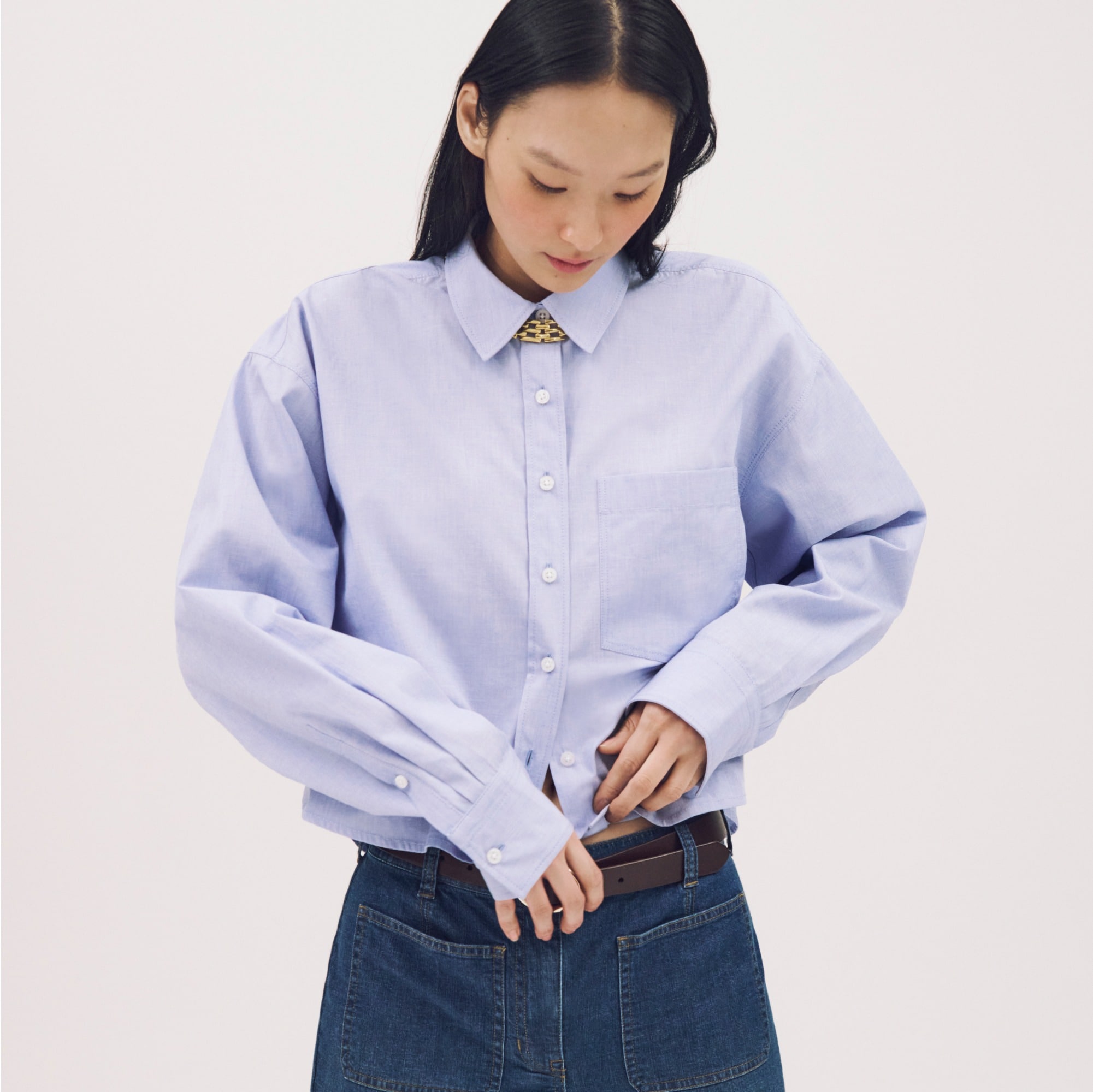 Étienne cropped button-up shirt in cotton poplin