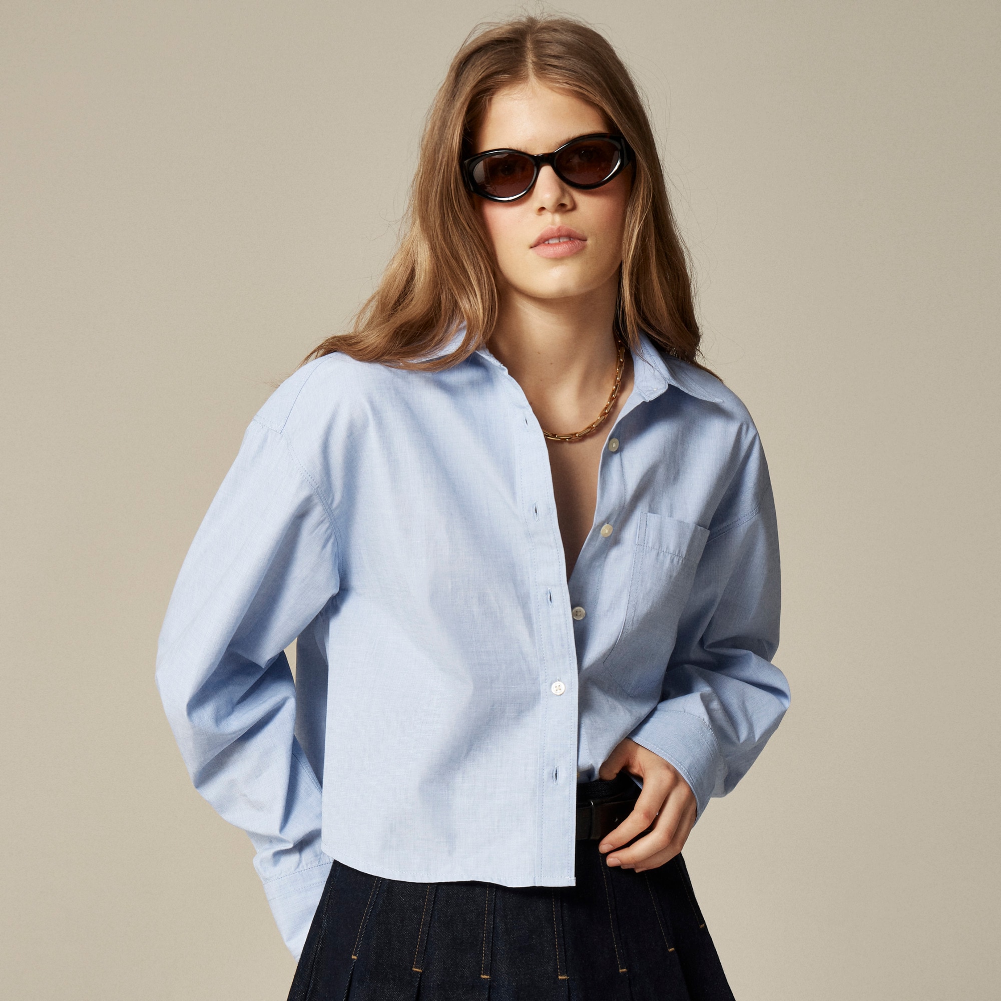 &Eacute;tienne cropped button-up shirt in cotton poplin - image 2
