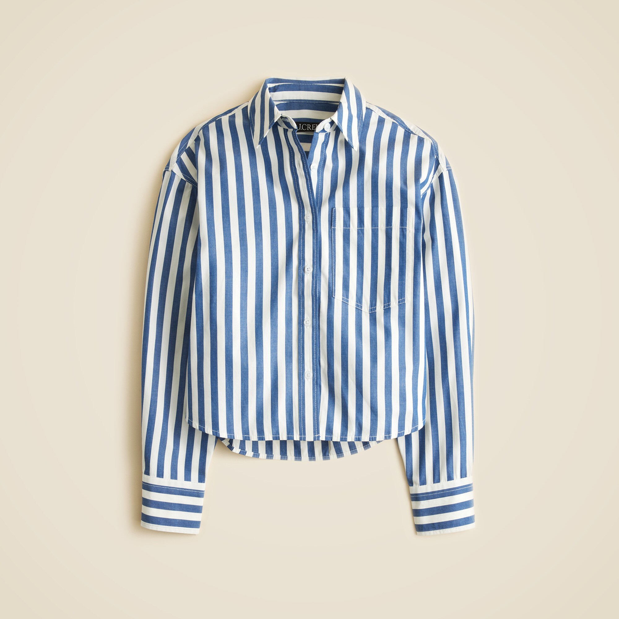 Étienne Cropped Button-up Shirt In Striped Cotton Poplin For Women