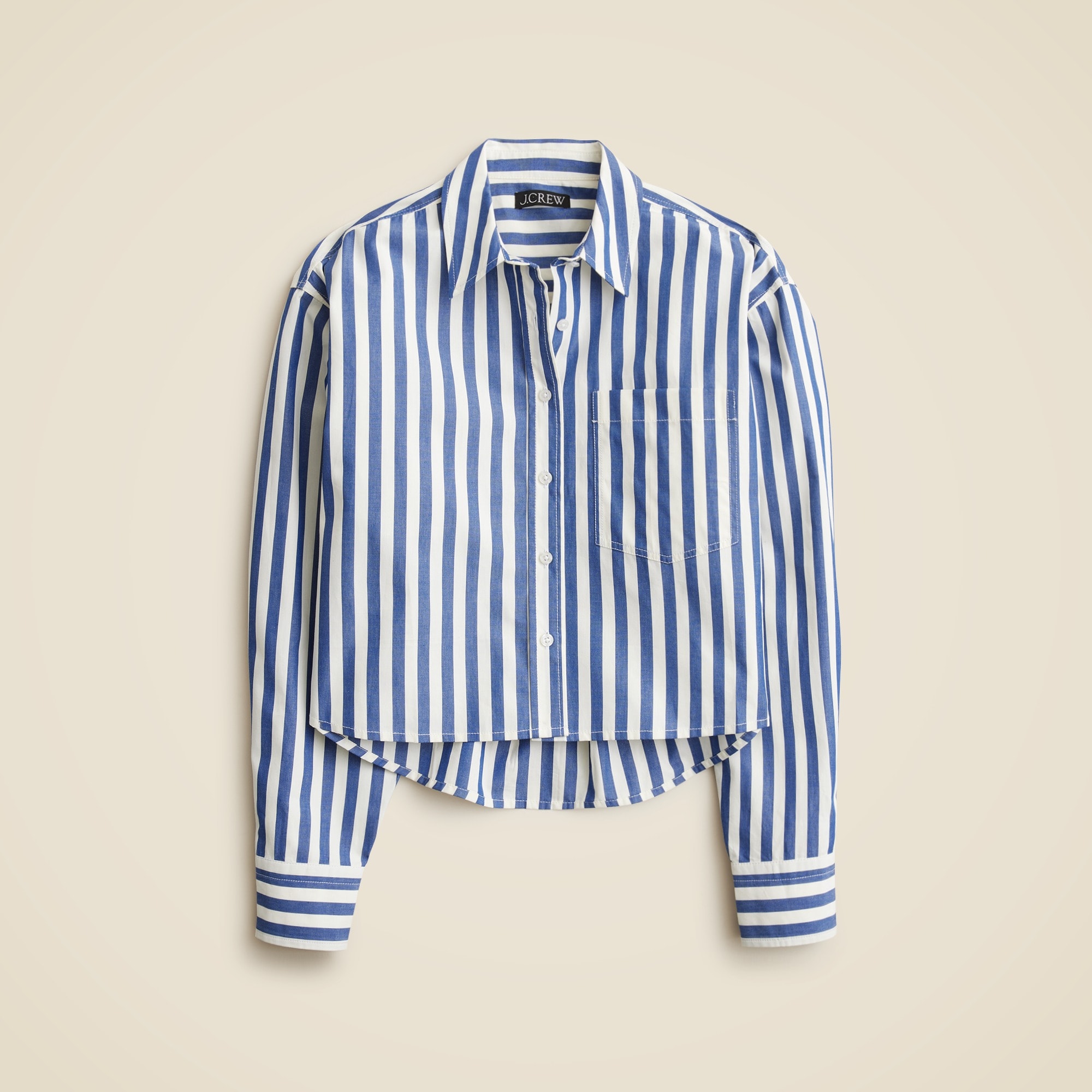 Étienne cropped button-up shirt in striped cotton poplin
