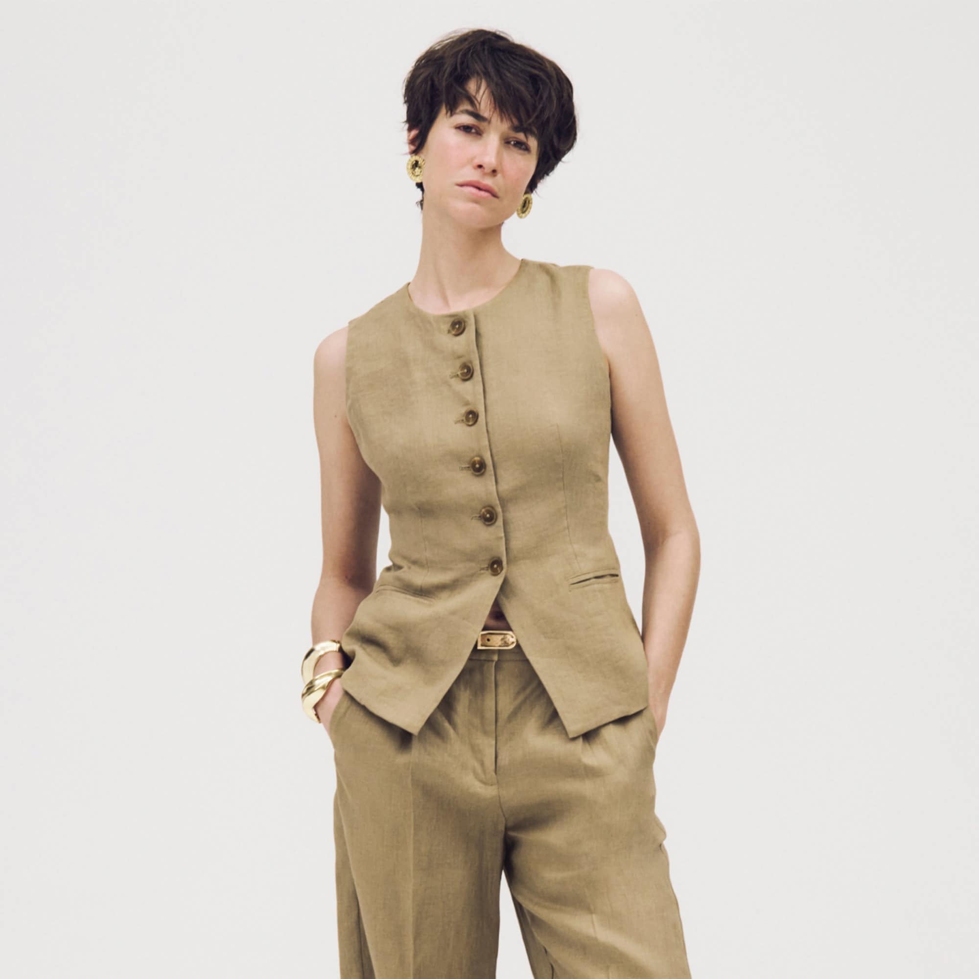 womens Cutaway vest top in linen