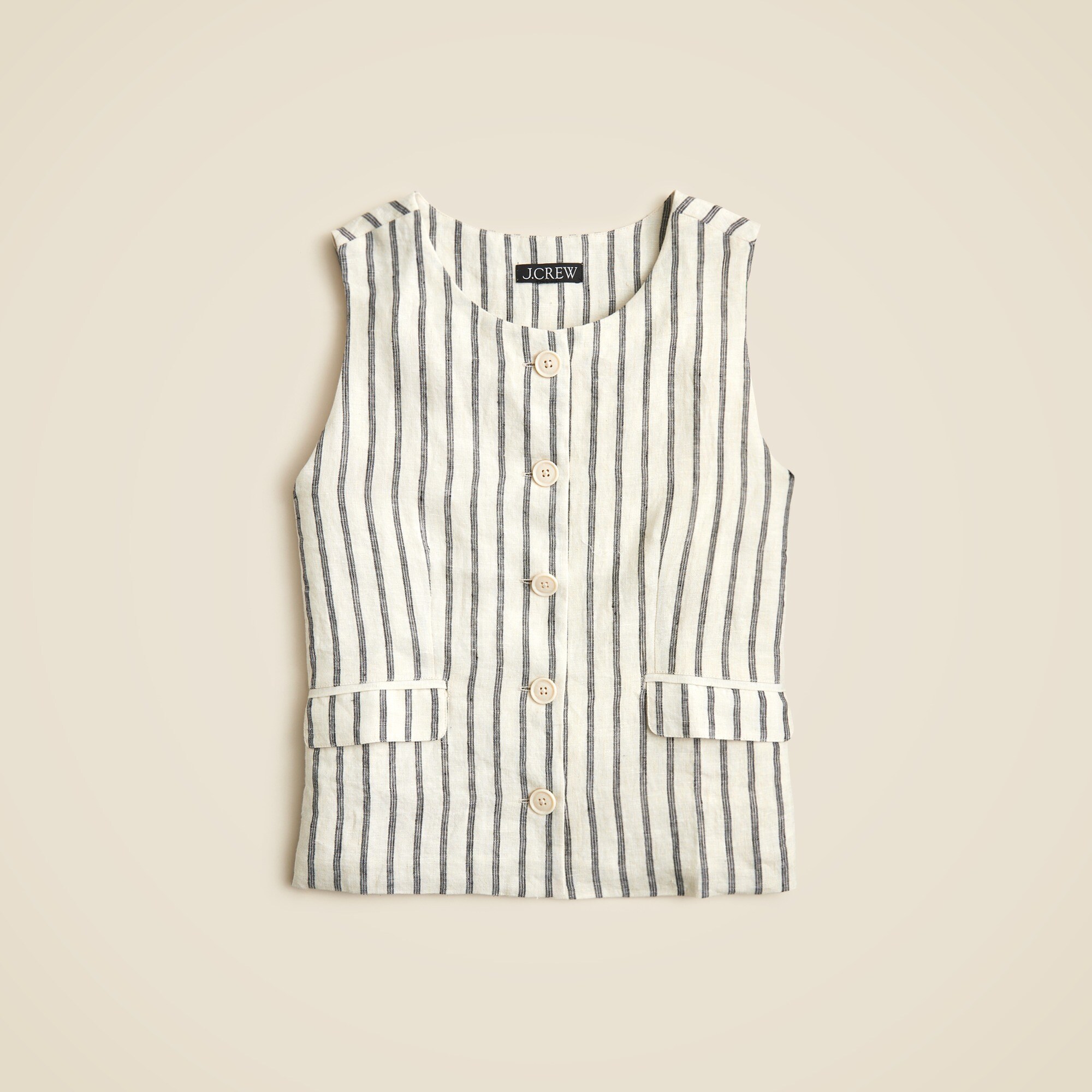 Crewneck vest in striped linen