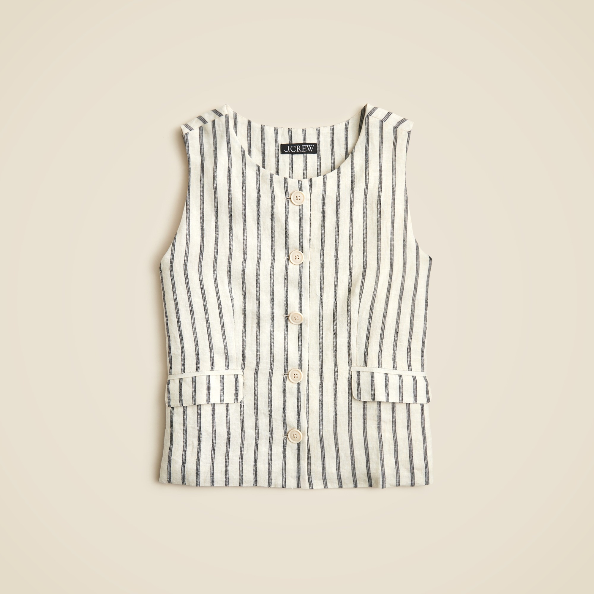 womens Crewneck vest in striped linen