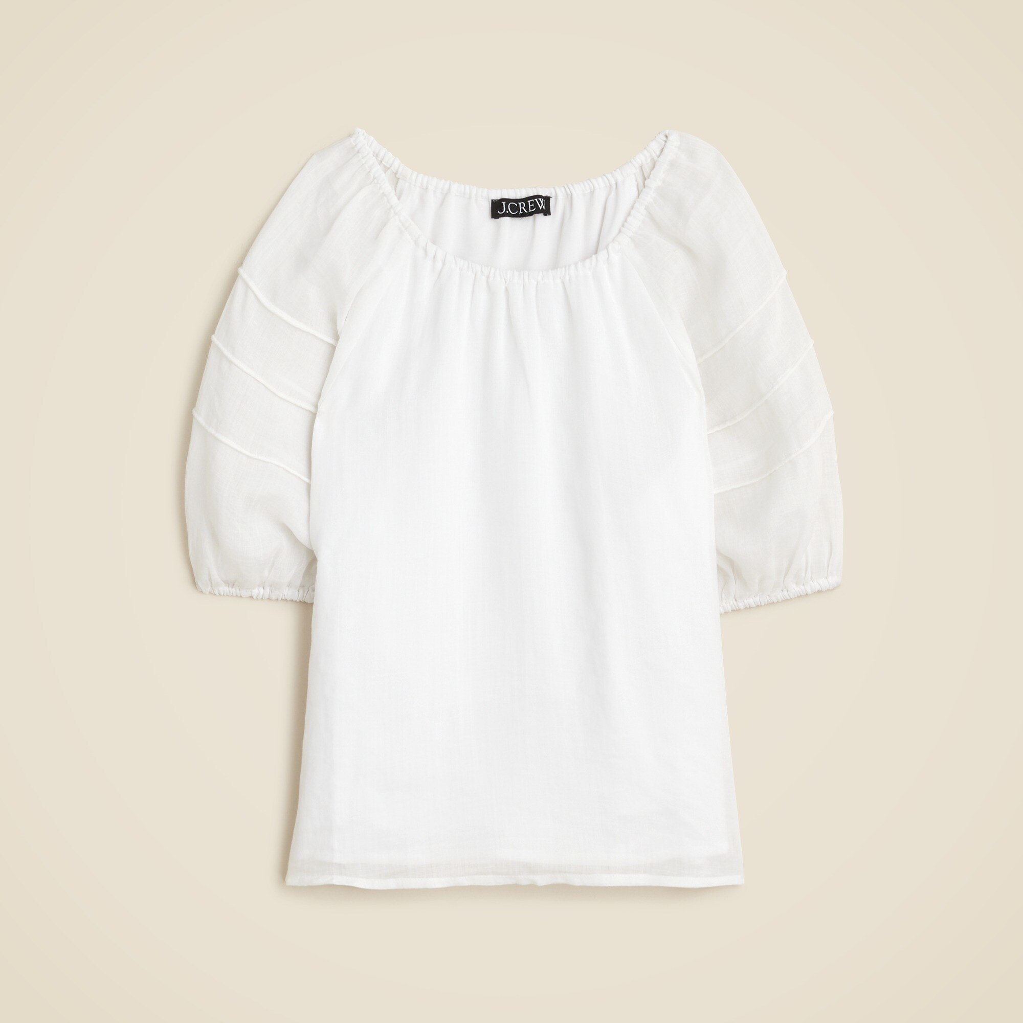 Puff-sleeve top in ramie