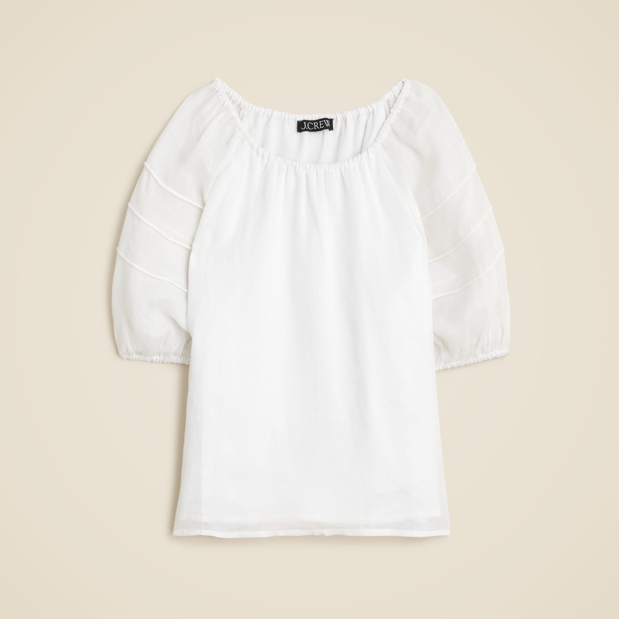Puff-sleeve top in ramie