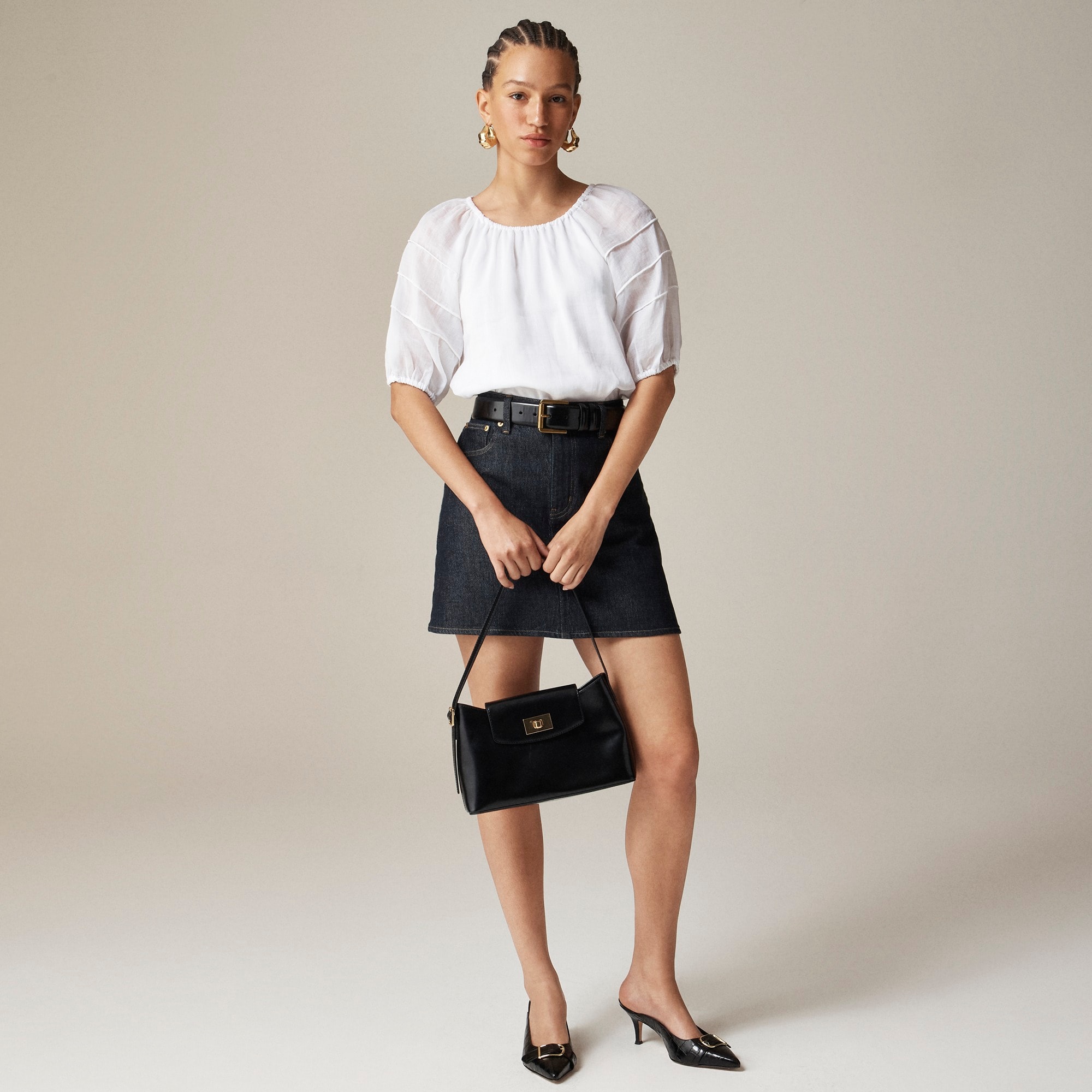 womens Puff-sleeve top in ramie