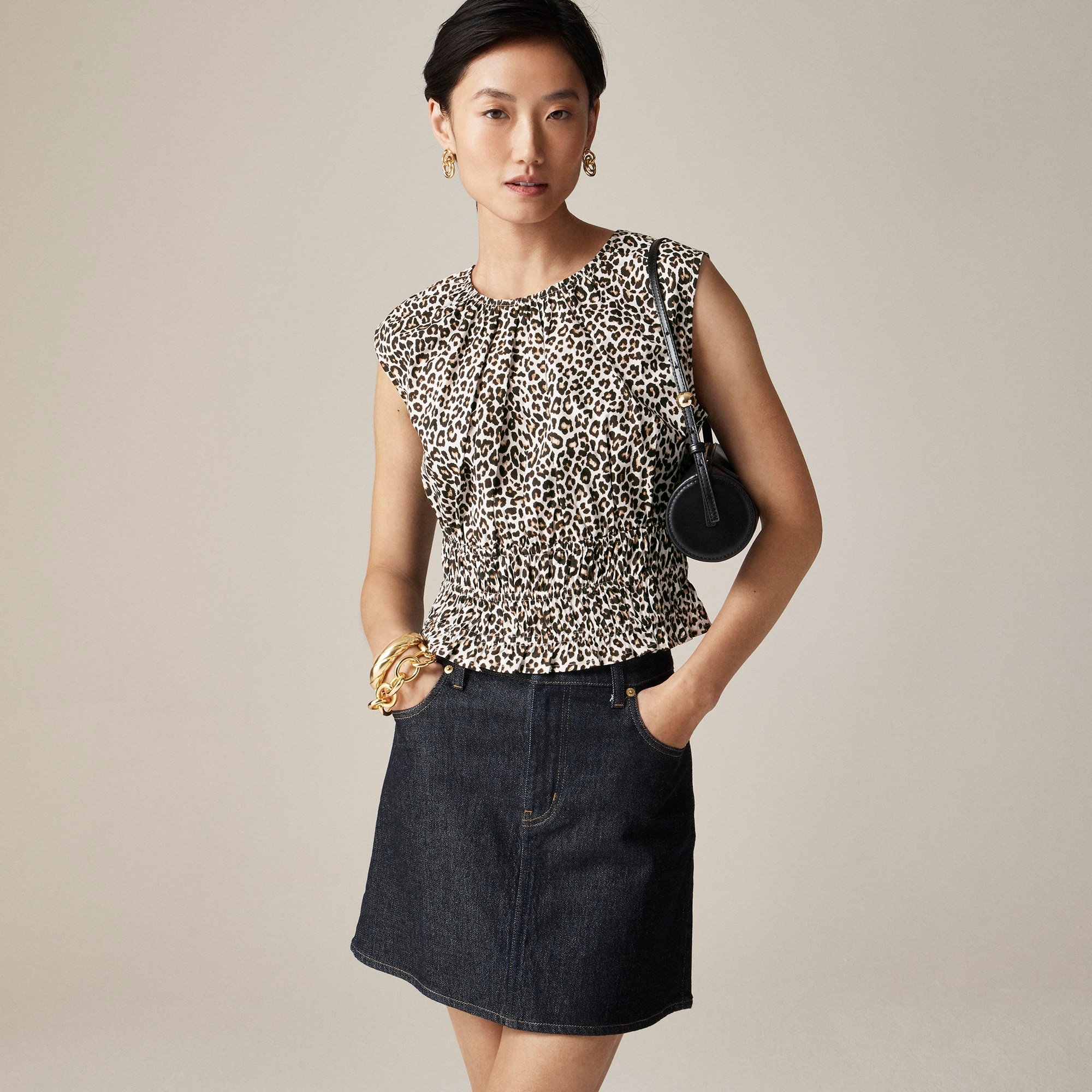 womens Hyacinth top in leopard cotton poplin