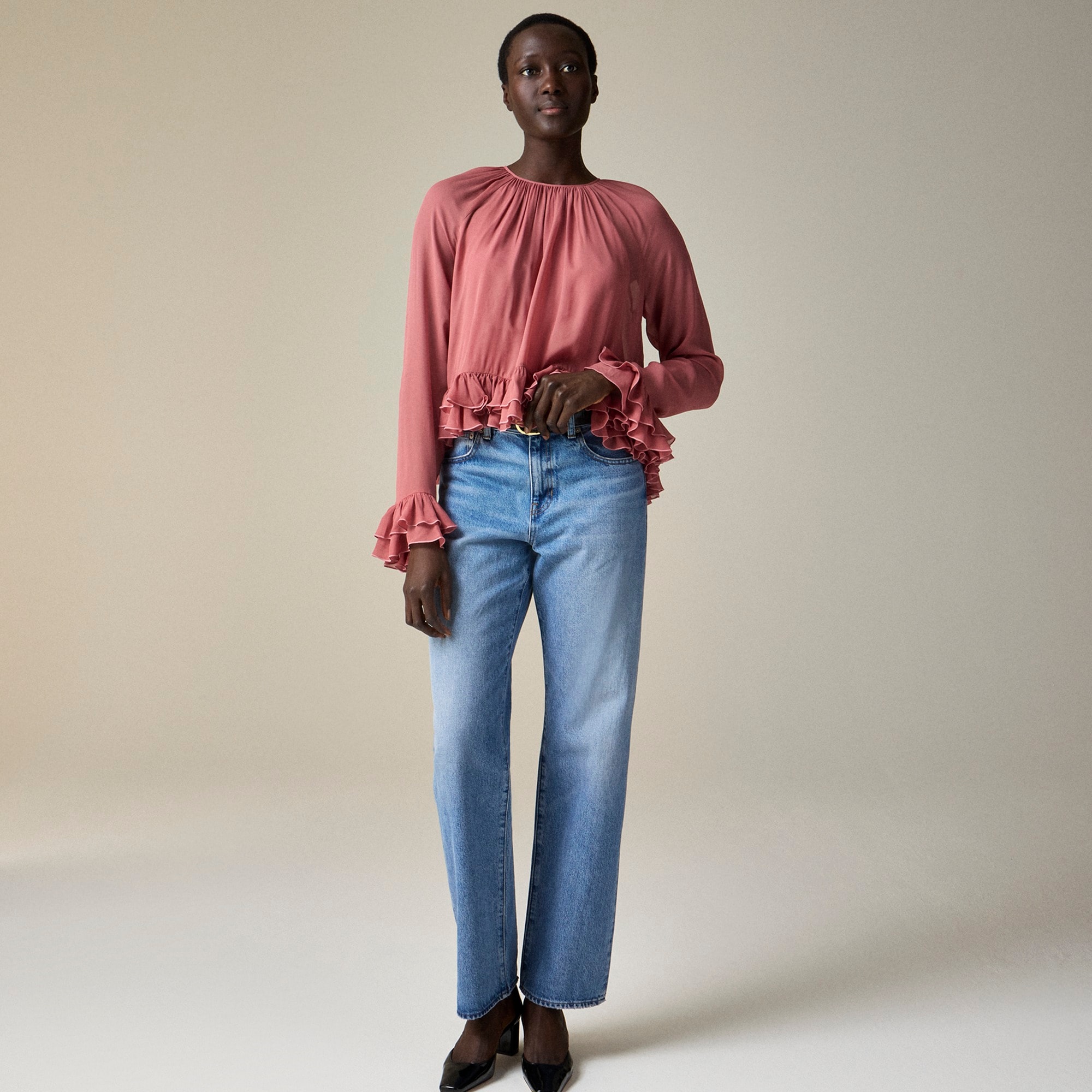Collection ruffle top in viscose chiffon