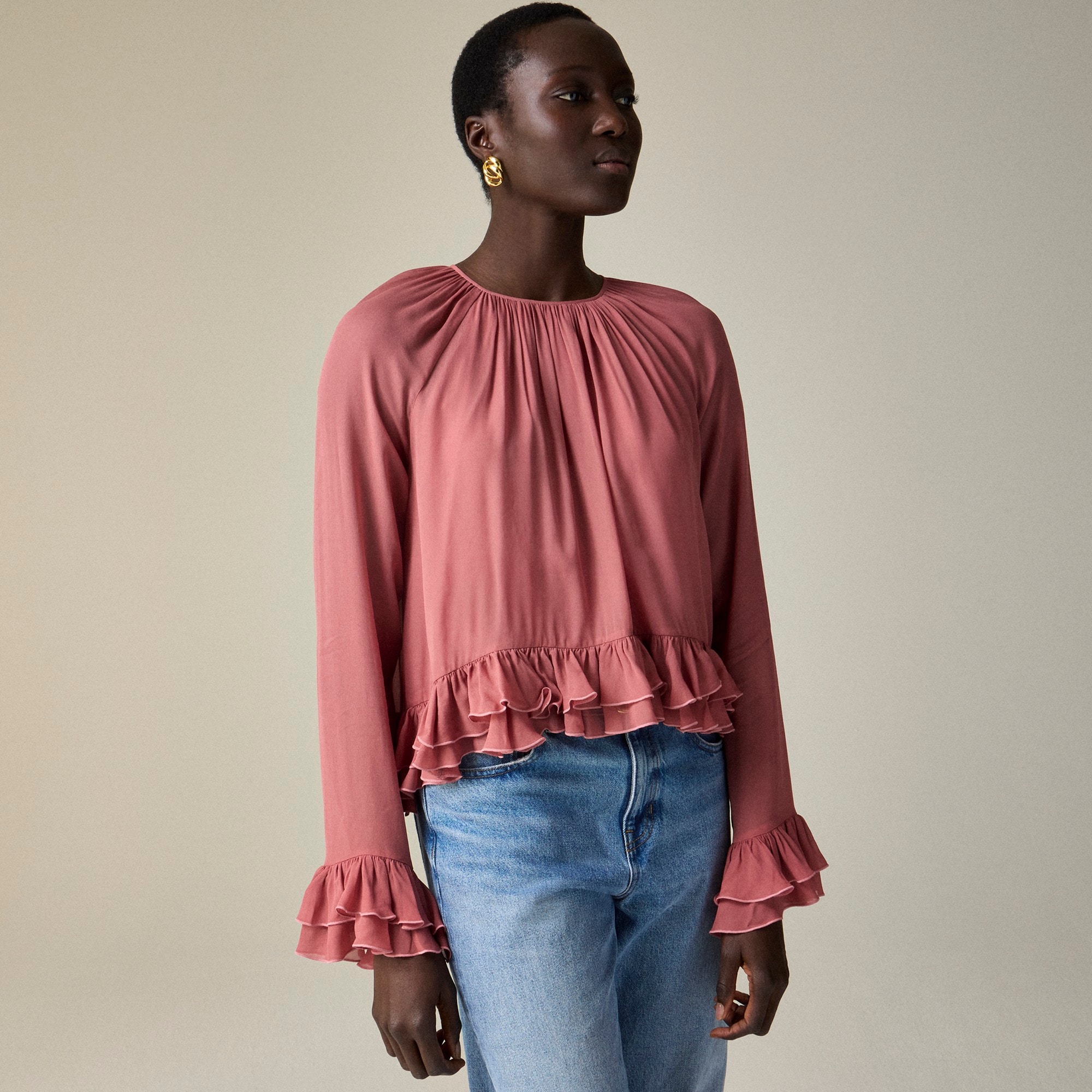 Collection ruffle top in viscose chiffon