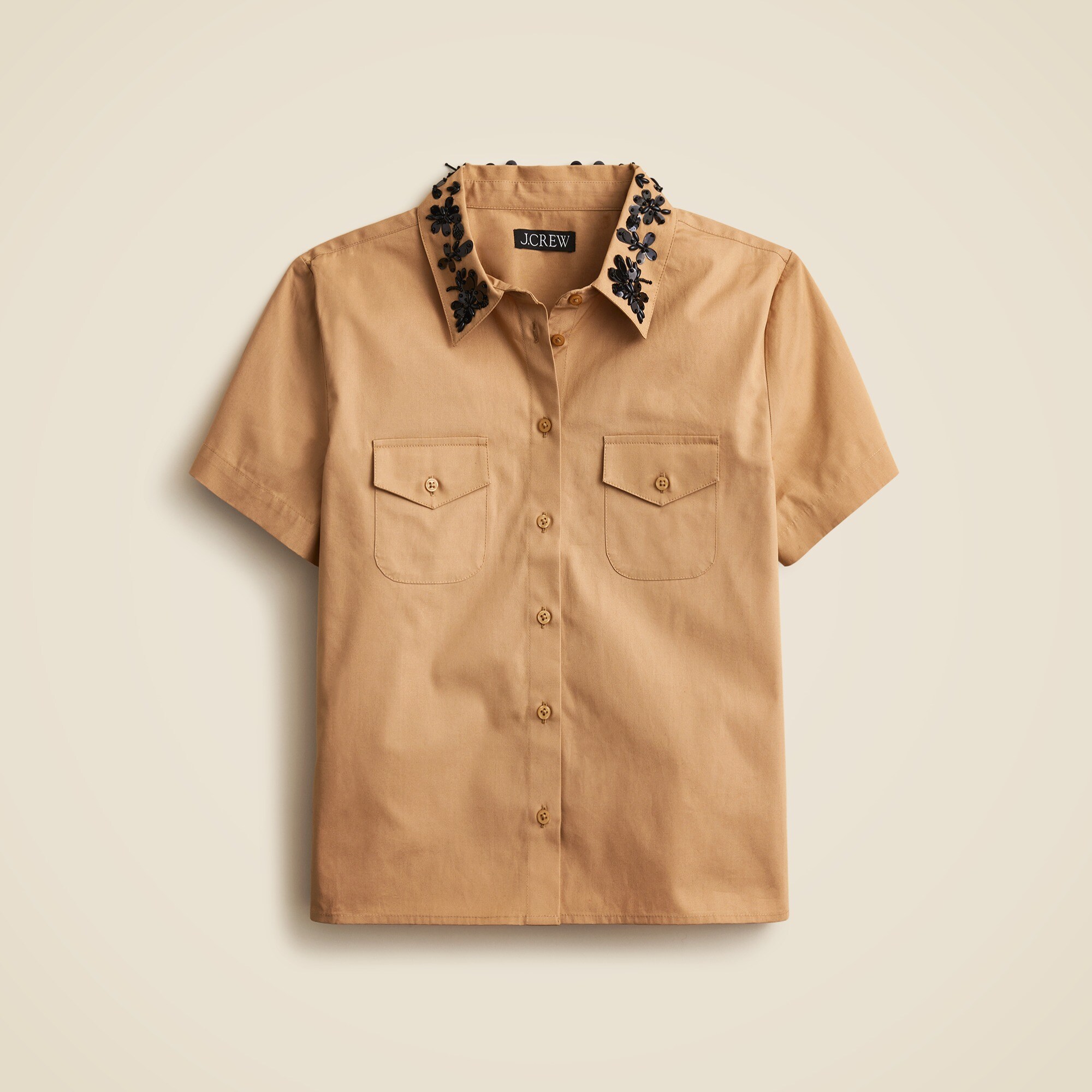 Collection cropped button-up shirt with floral sequins