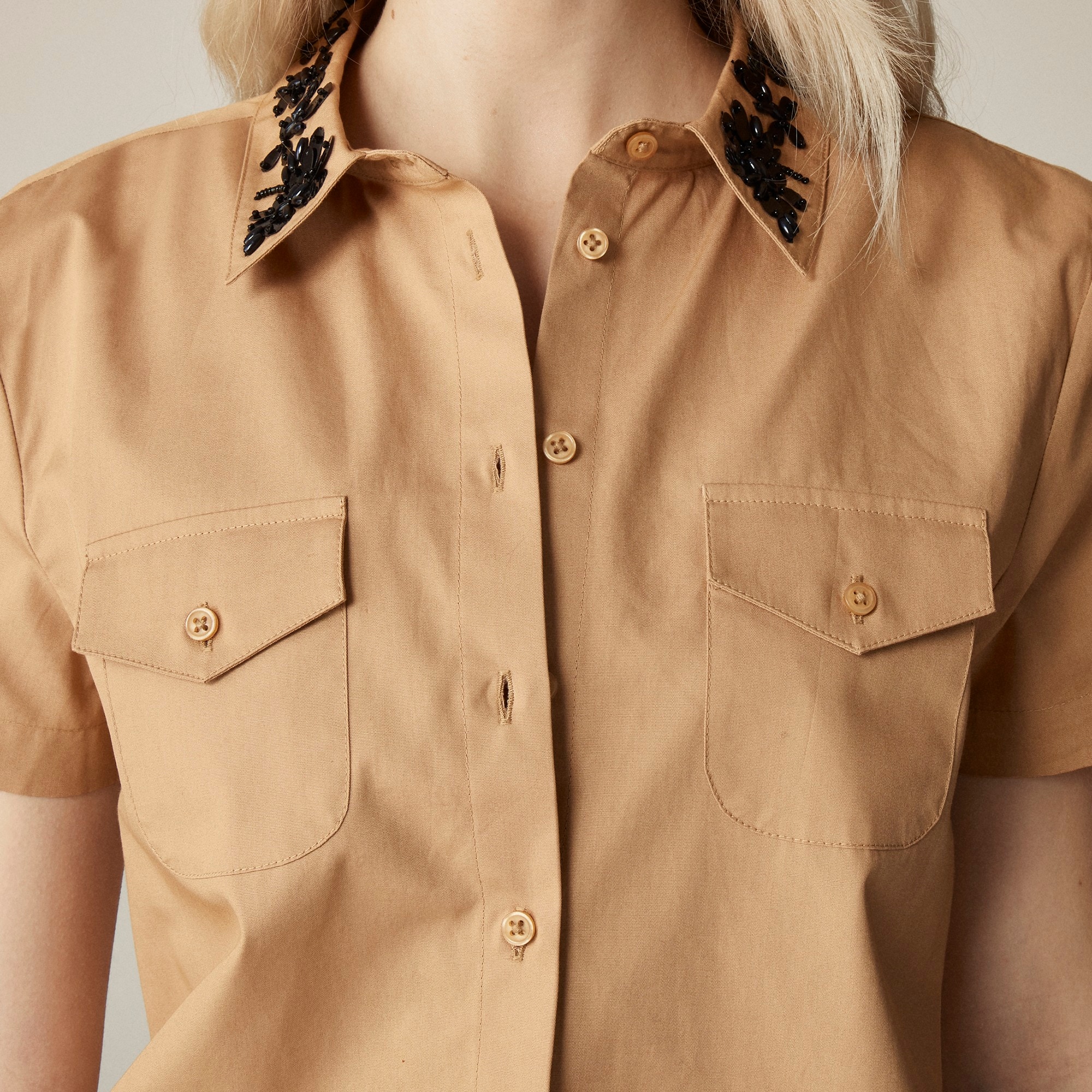 Collection cropped button-up shirt with floral sequins