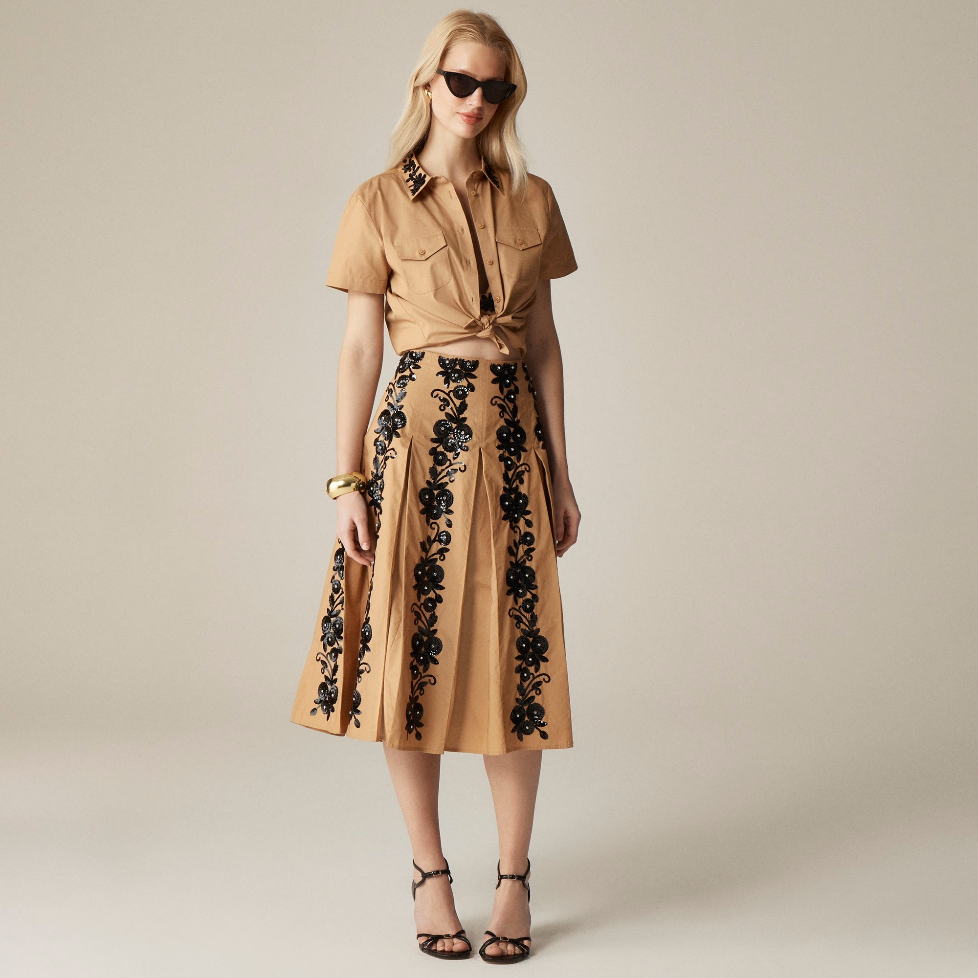 womens Collection cropped button-up shirt with floral sequins