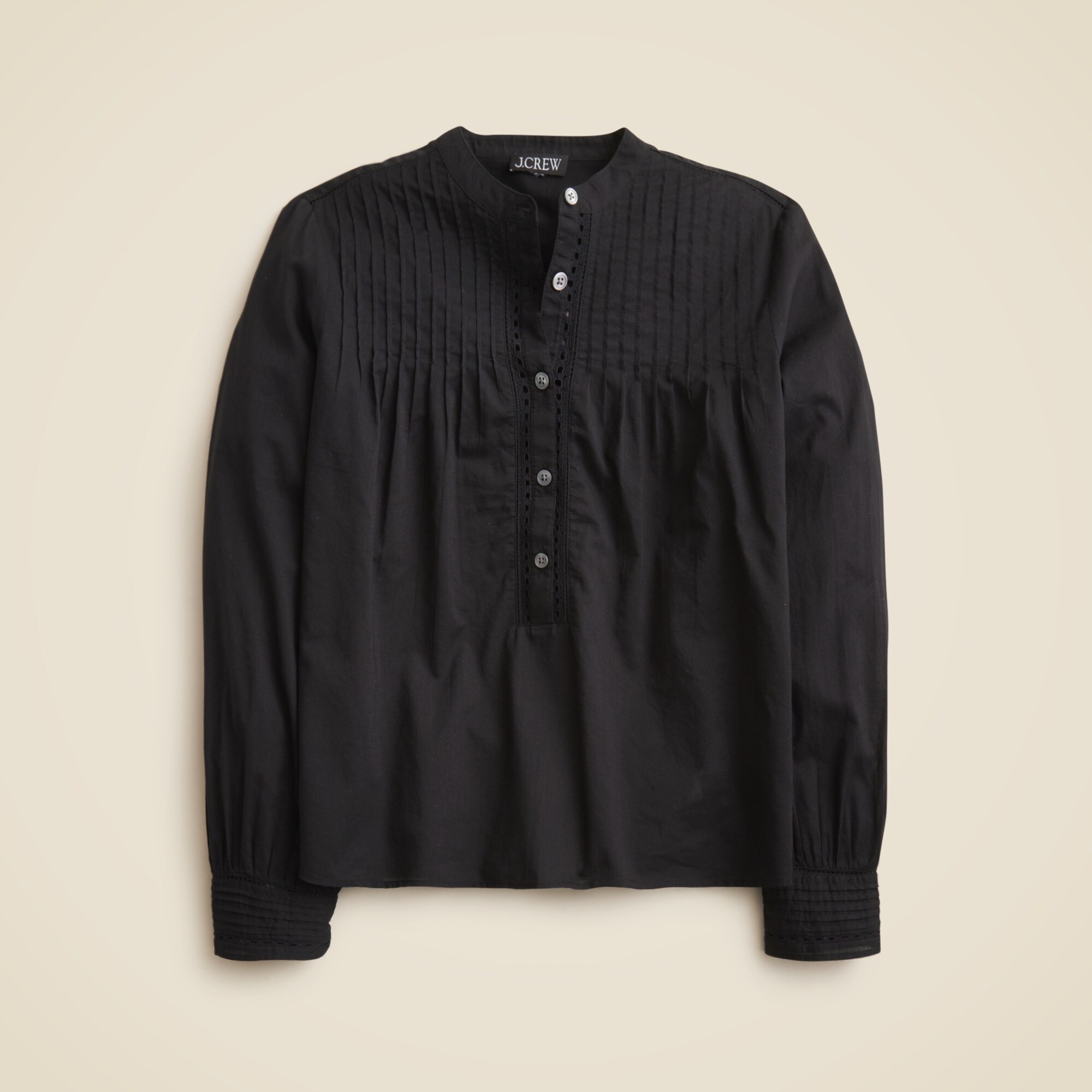  Pintuck lace-trim top in cotton voile