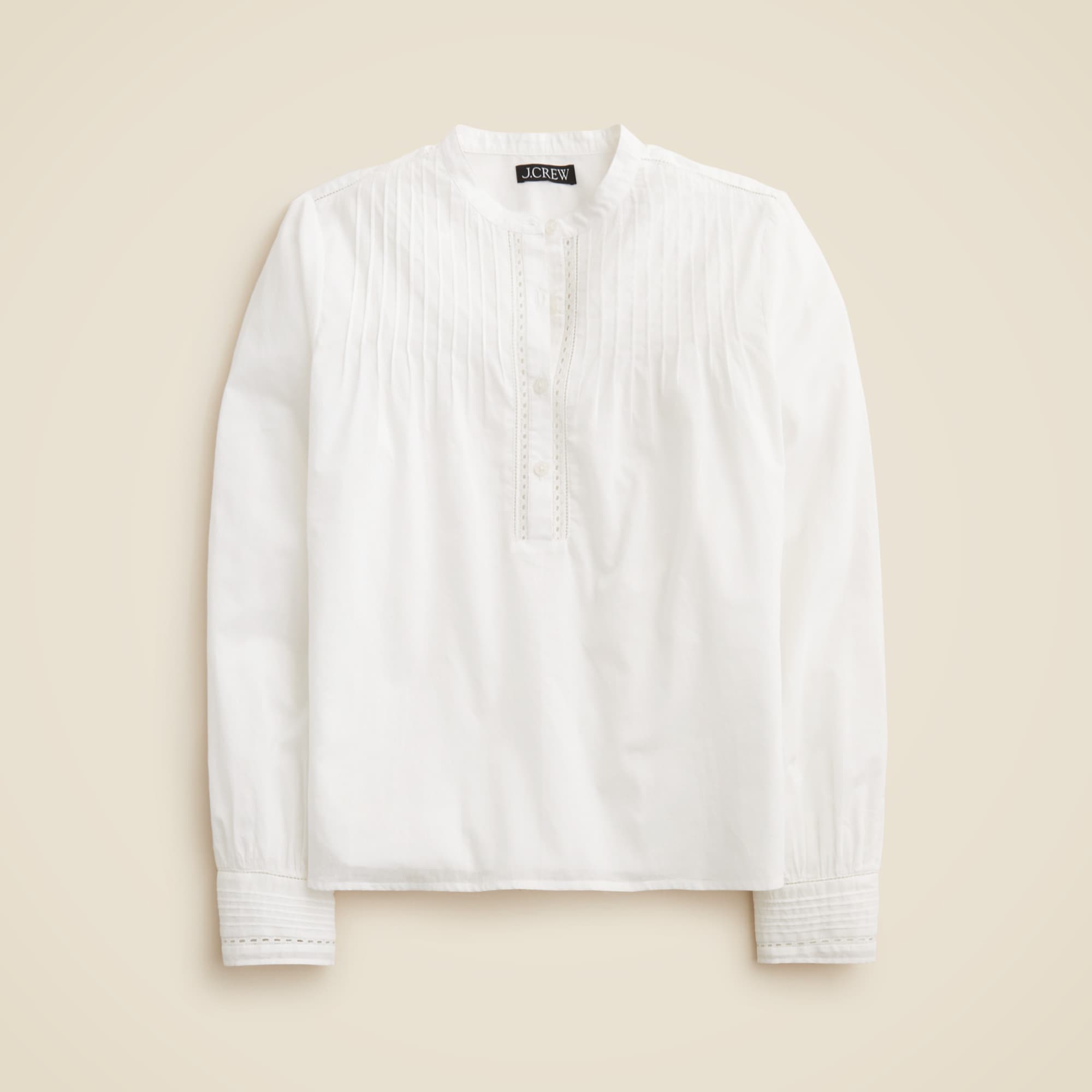 Pintuck lace-trim top in cotton voile