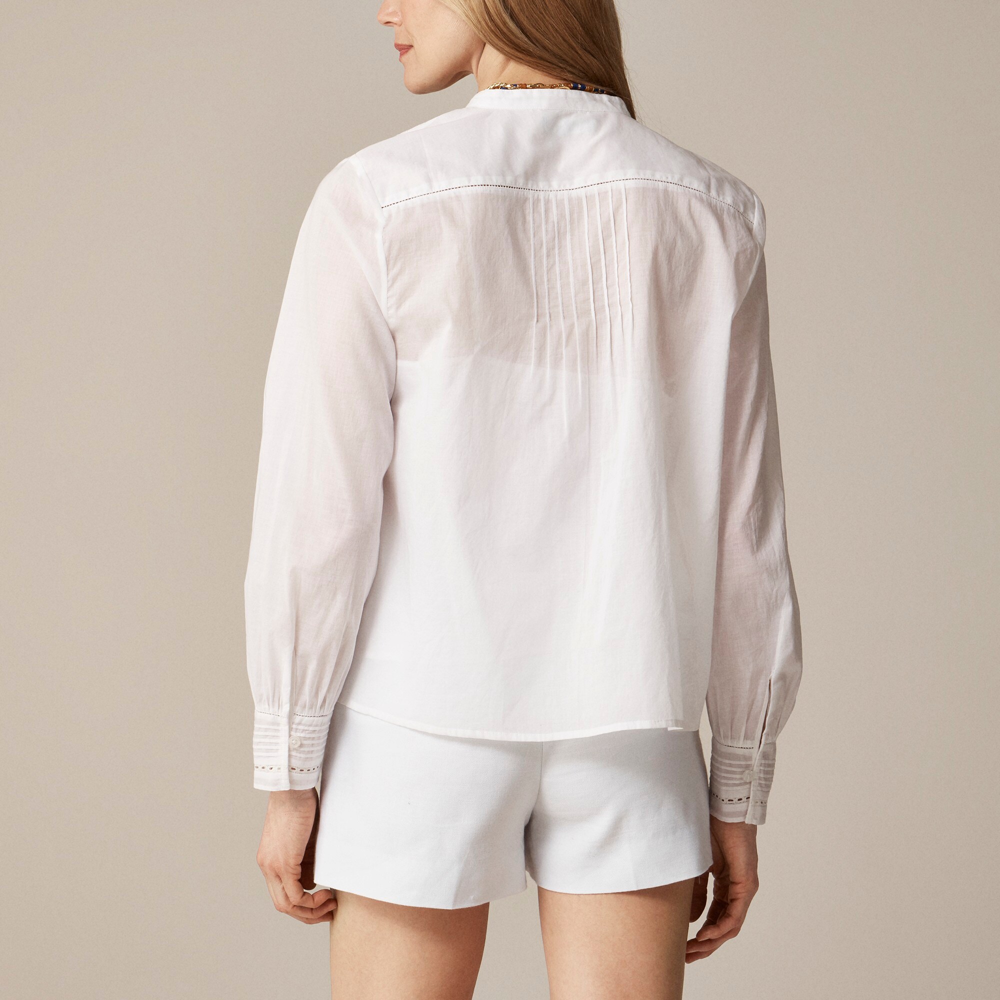 Pintuck lace-trim top in cotton voile