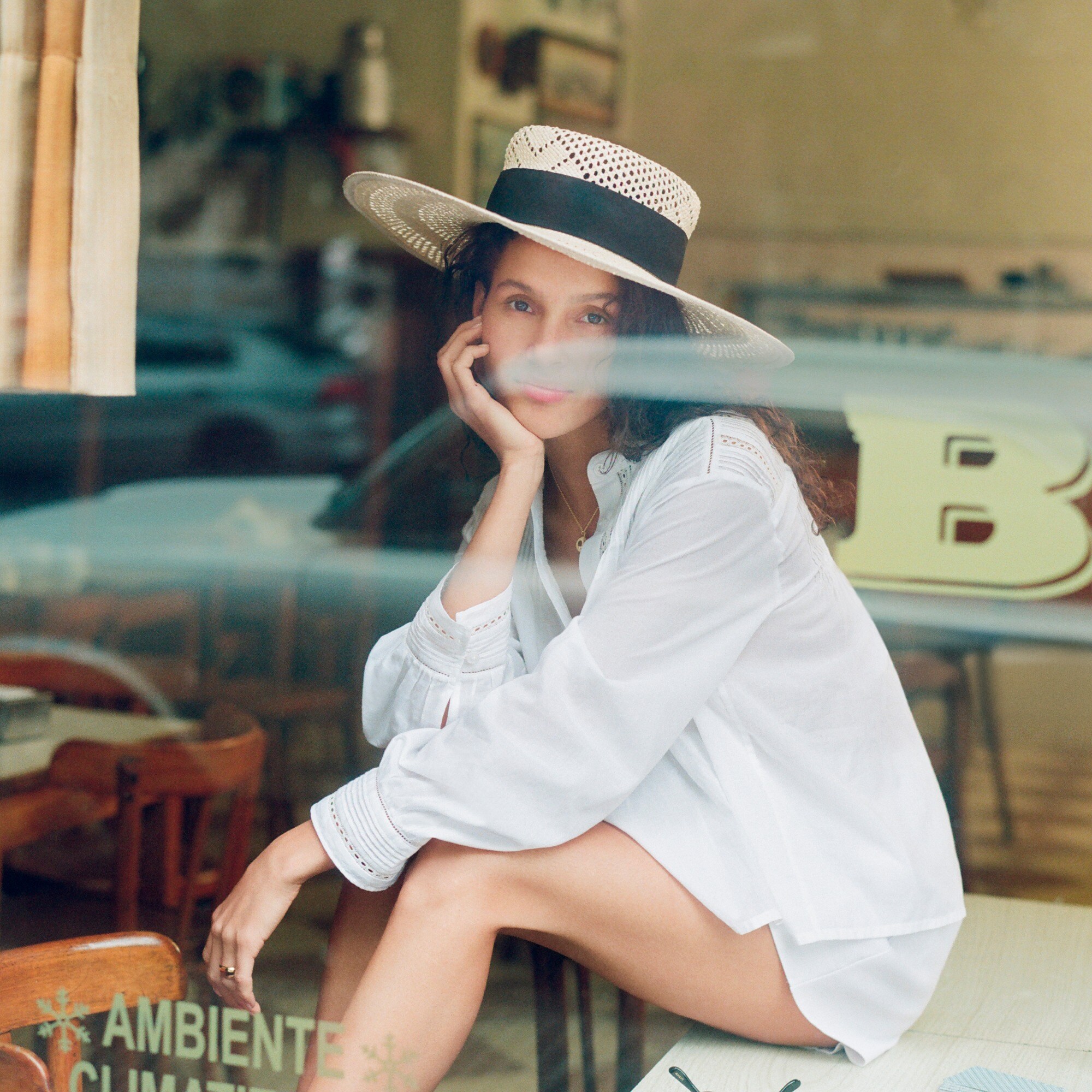 Pintuck lace-trim top in cotton voile