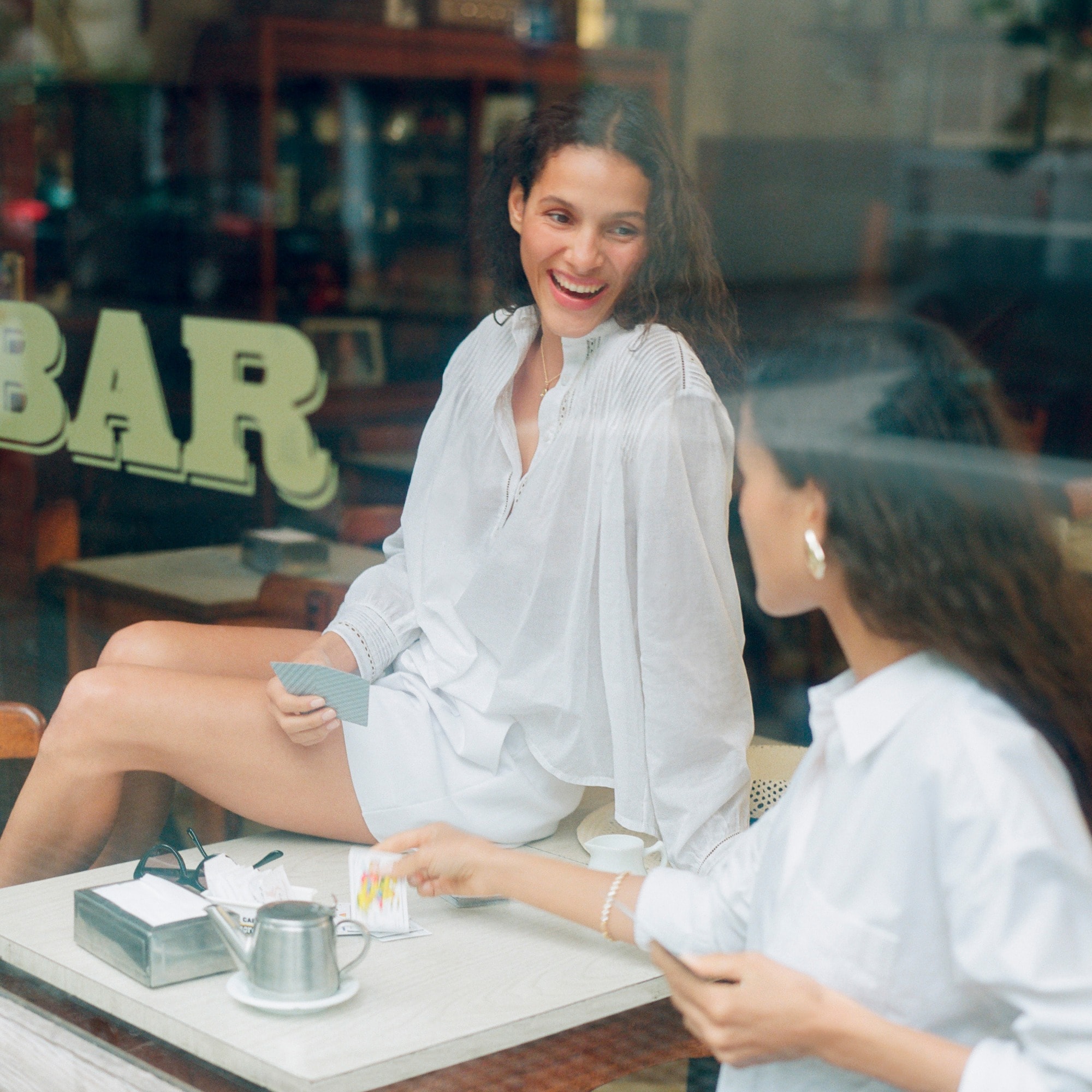 Pintuck lace-trim top in cotton voile