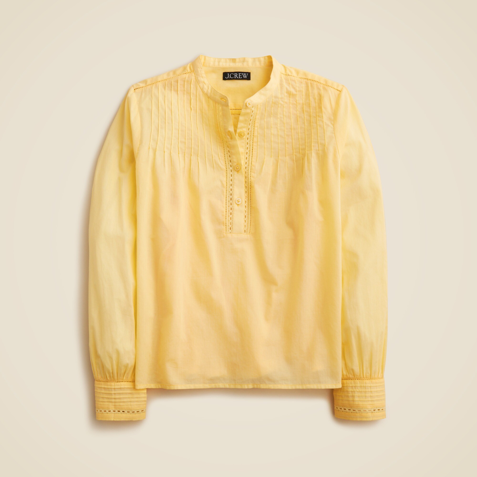 Pintuck lace-trim top in cotton voile