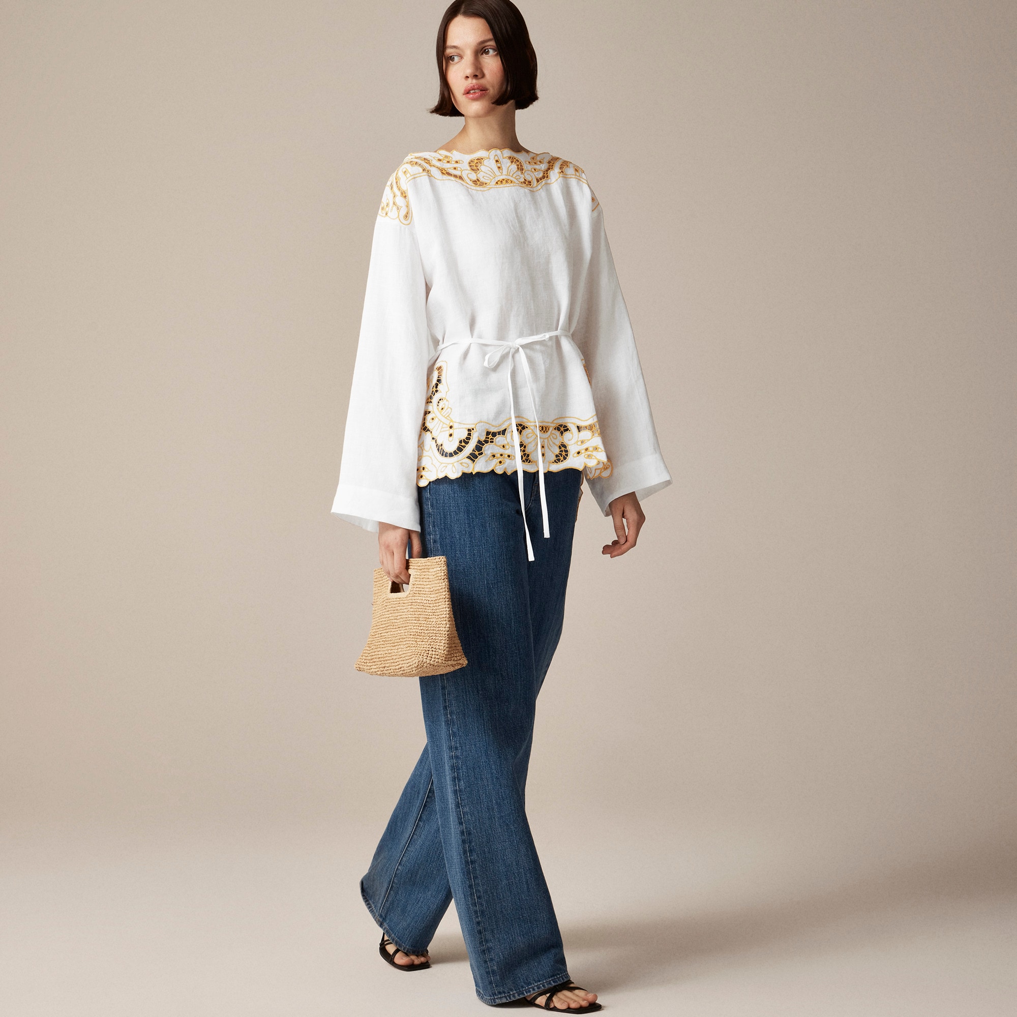 Cutwork tunic top in linen