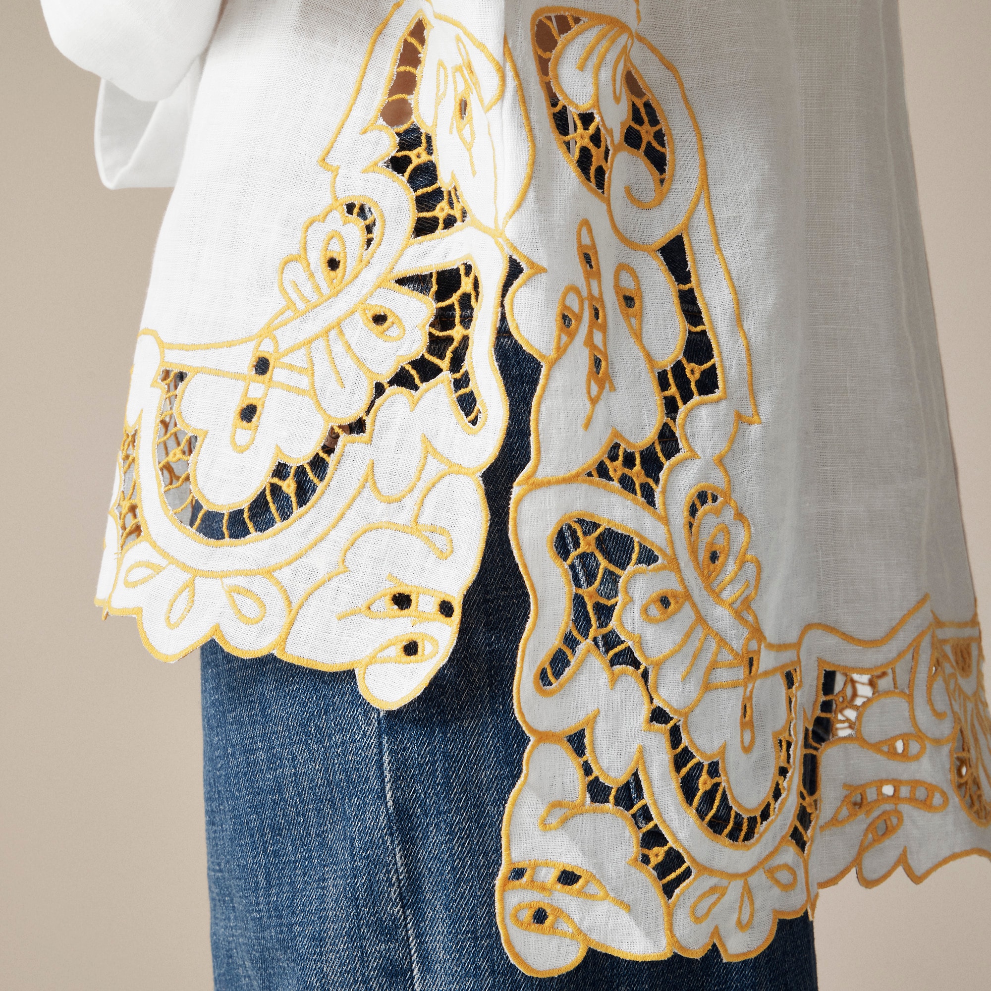 Cutwork tunic top in linen