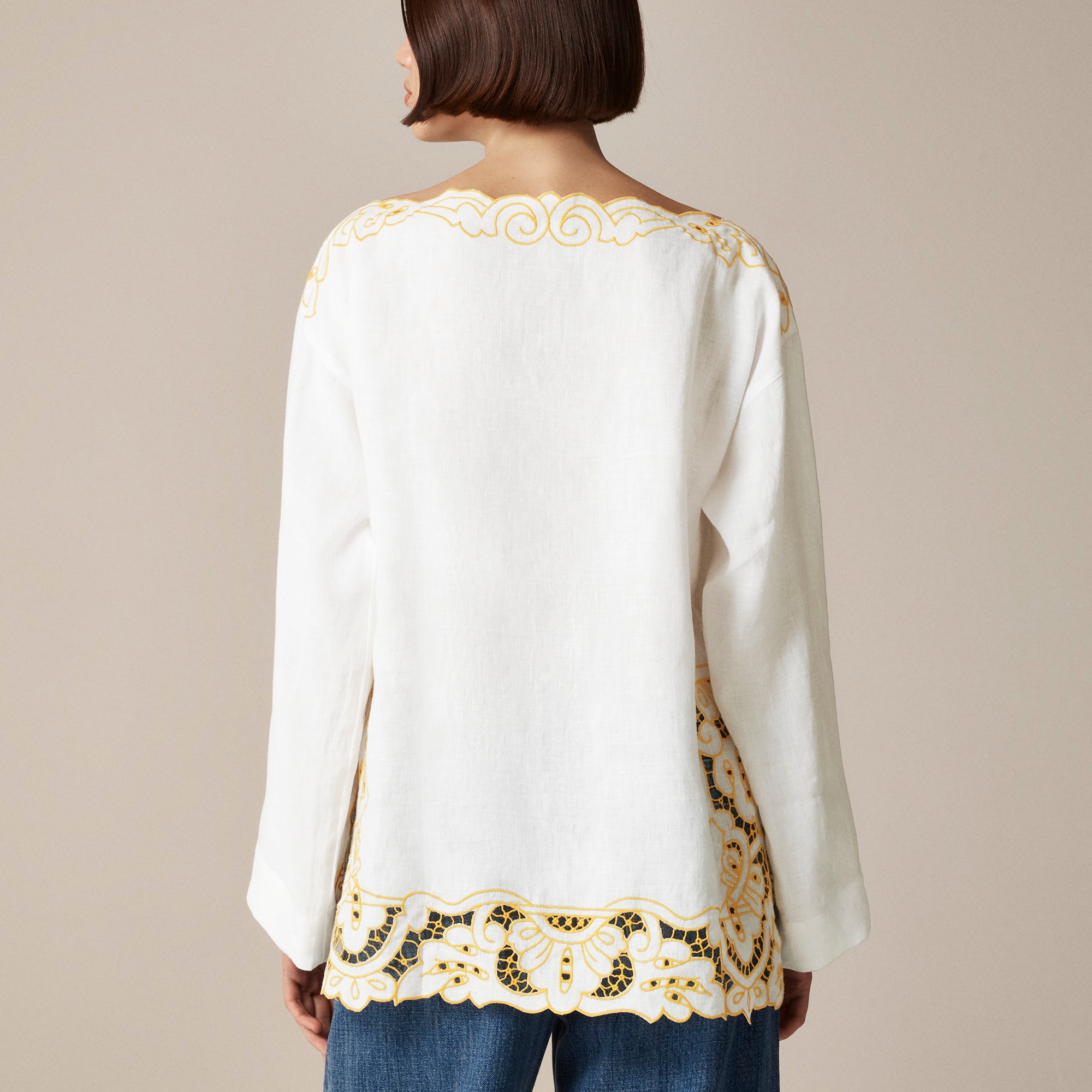 Cutwork tunic top in linen