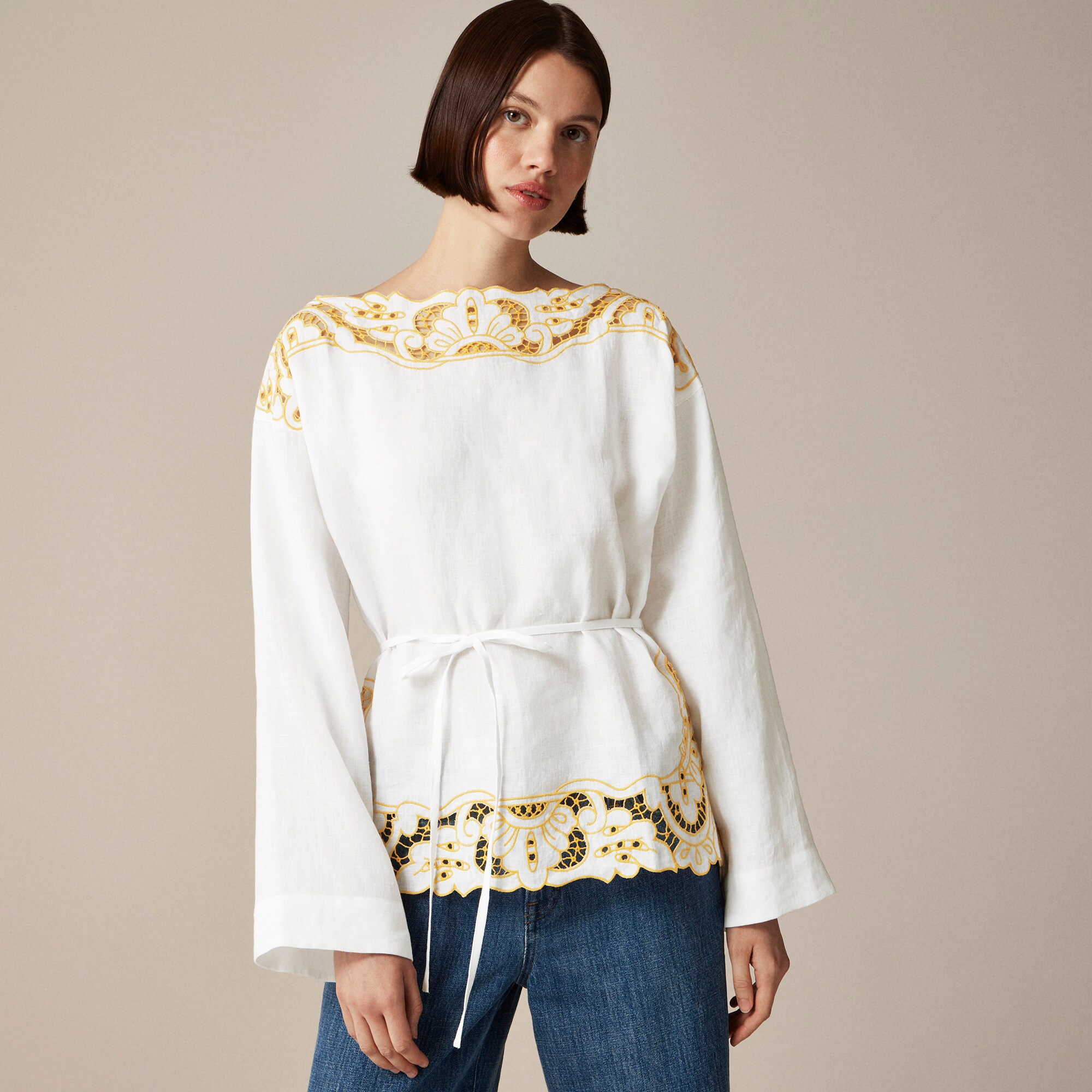Cutwork tunic top in linen