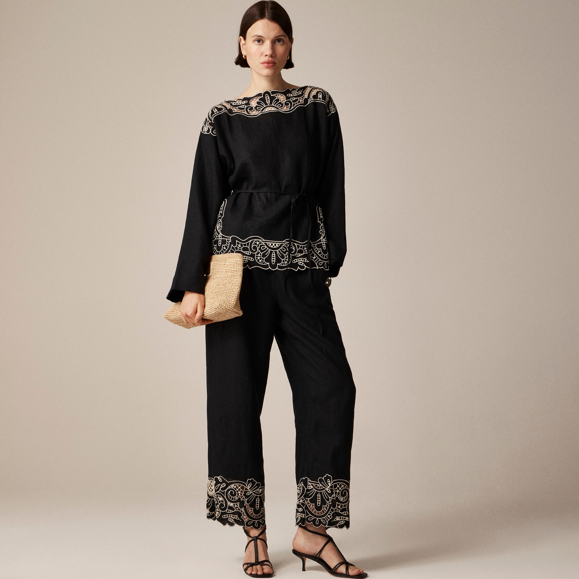 womens Cutwork tunic top in linen