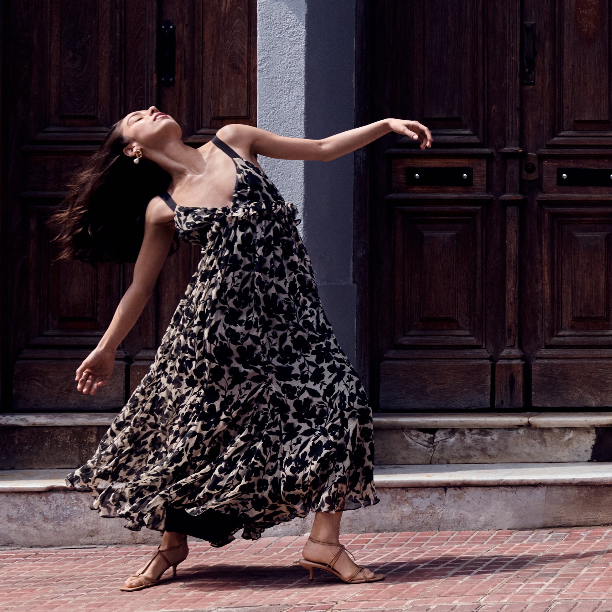 Collection ruffle-trim dress in chiffon
