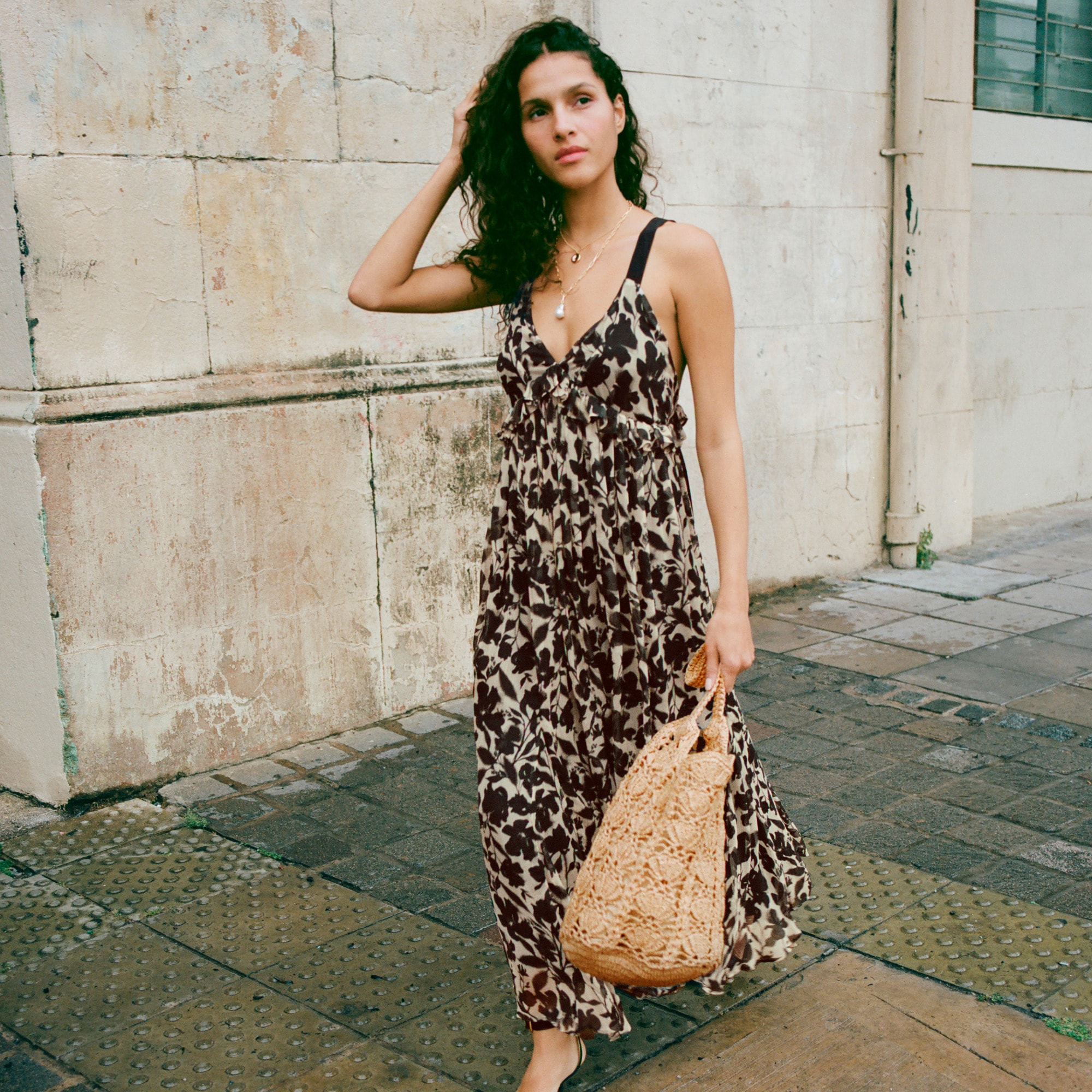 Collection ruffle-trim dress in chiffon