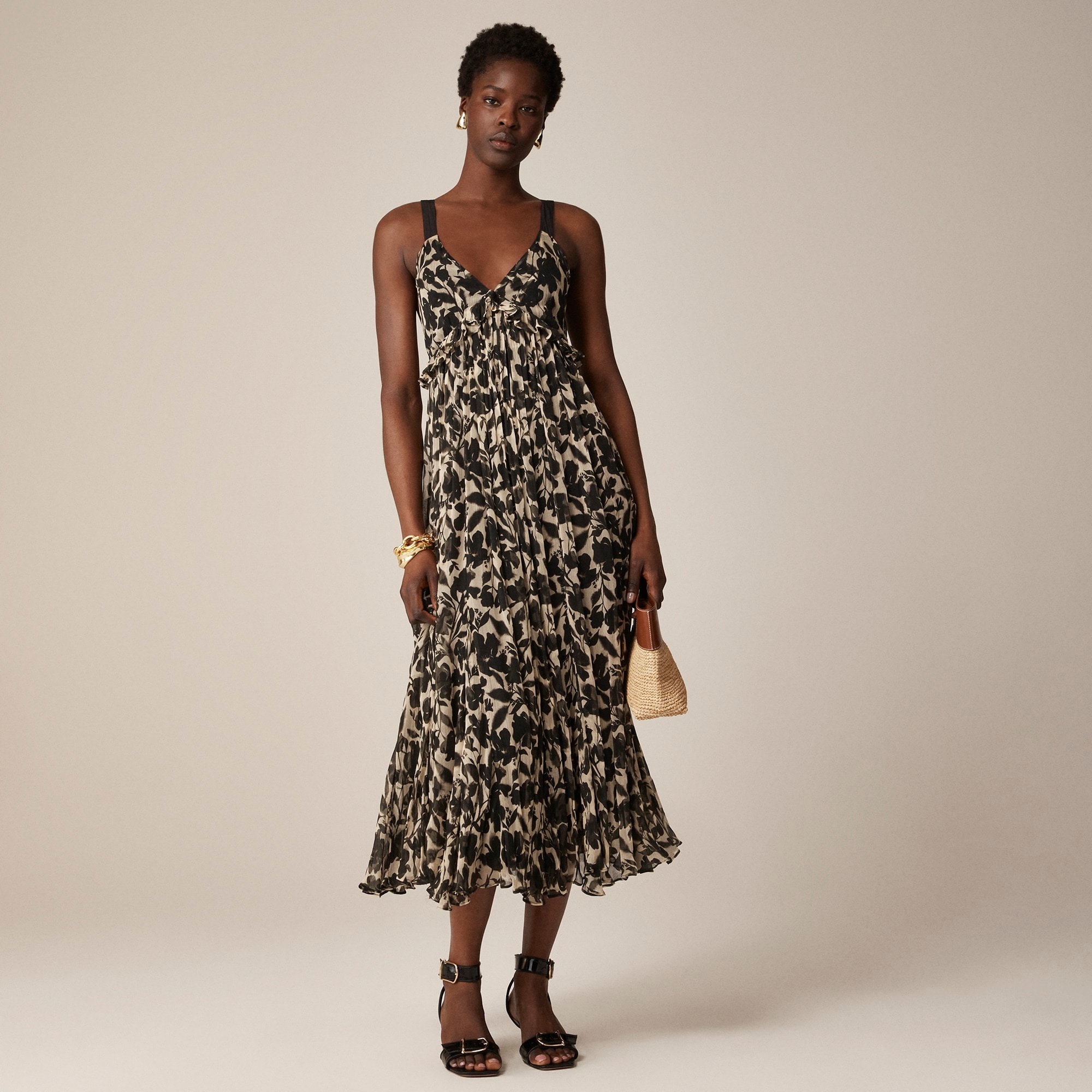  Collection ruffle-trim dress in chiffon