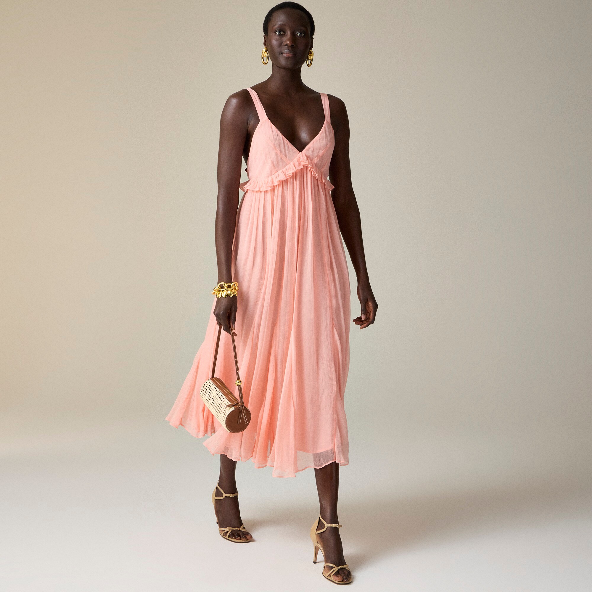 Collection Ruffle-trim Midi Dress In Crinkle Cupro For Women | J.Crew