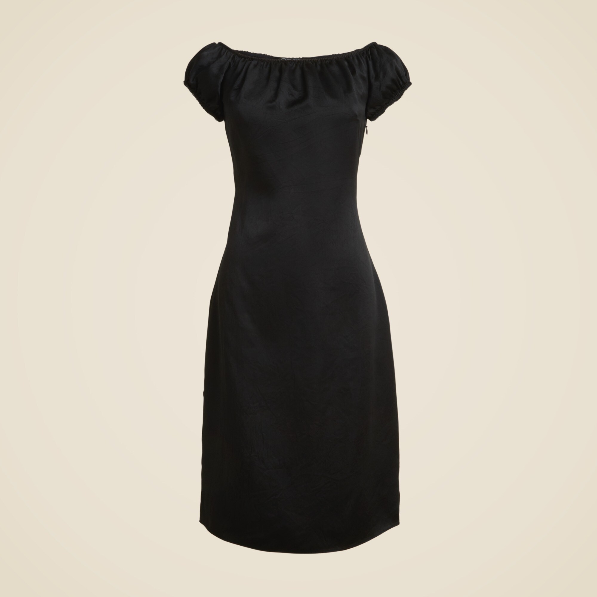  Off-the-shoulder slip dress in textured satin