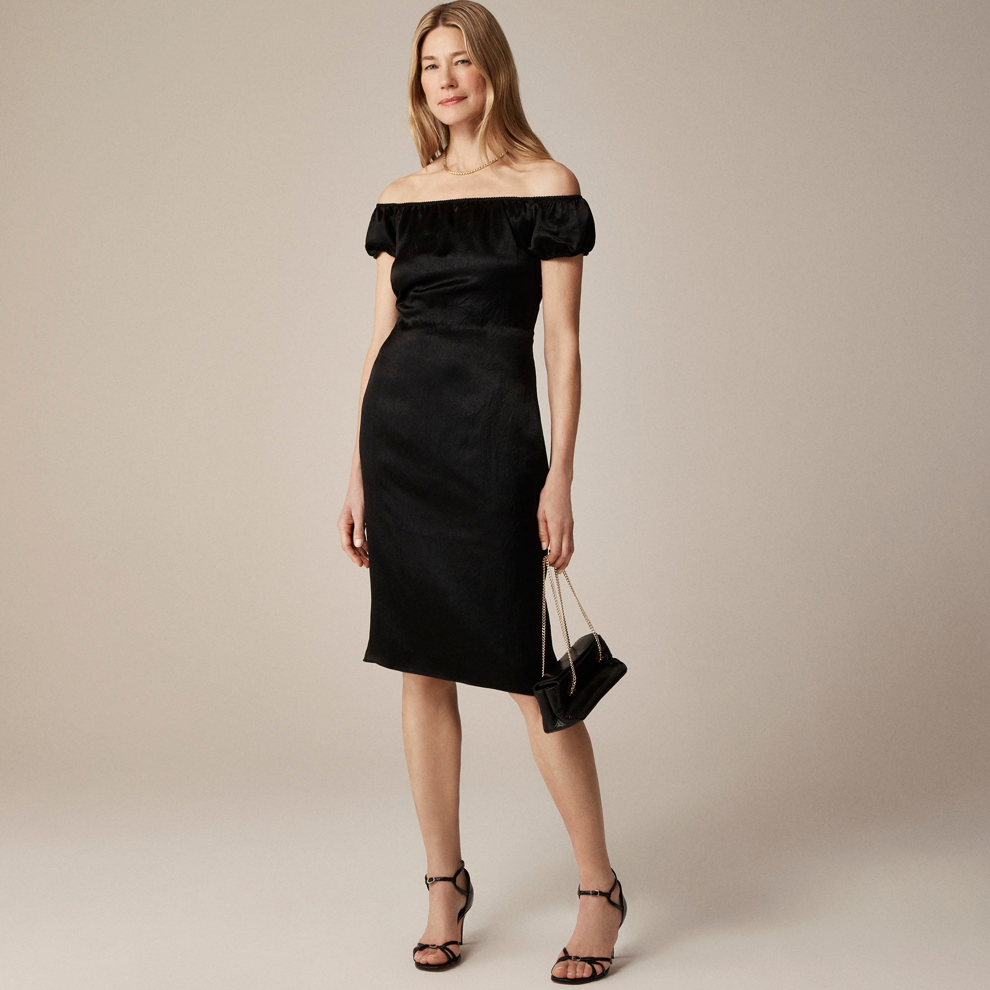 womens Off-the-shoulder slip dress in textured satin